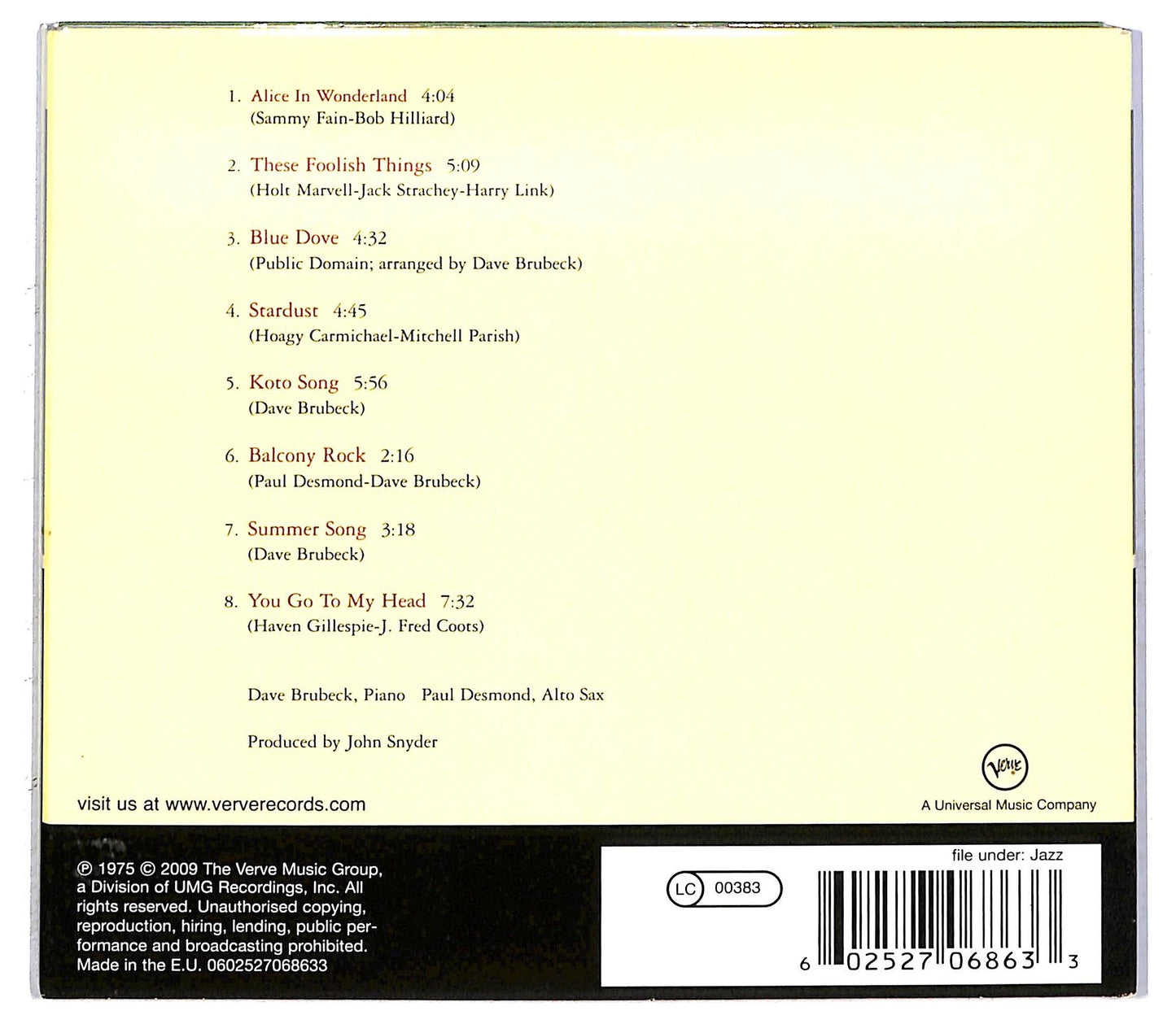 EBOND Brubeck & Desmond - 1975: The Duets CD CD093014