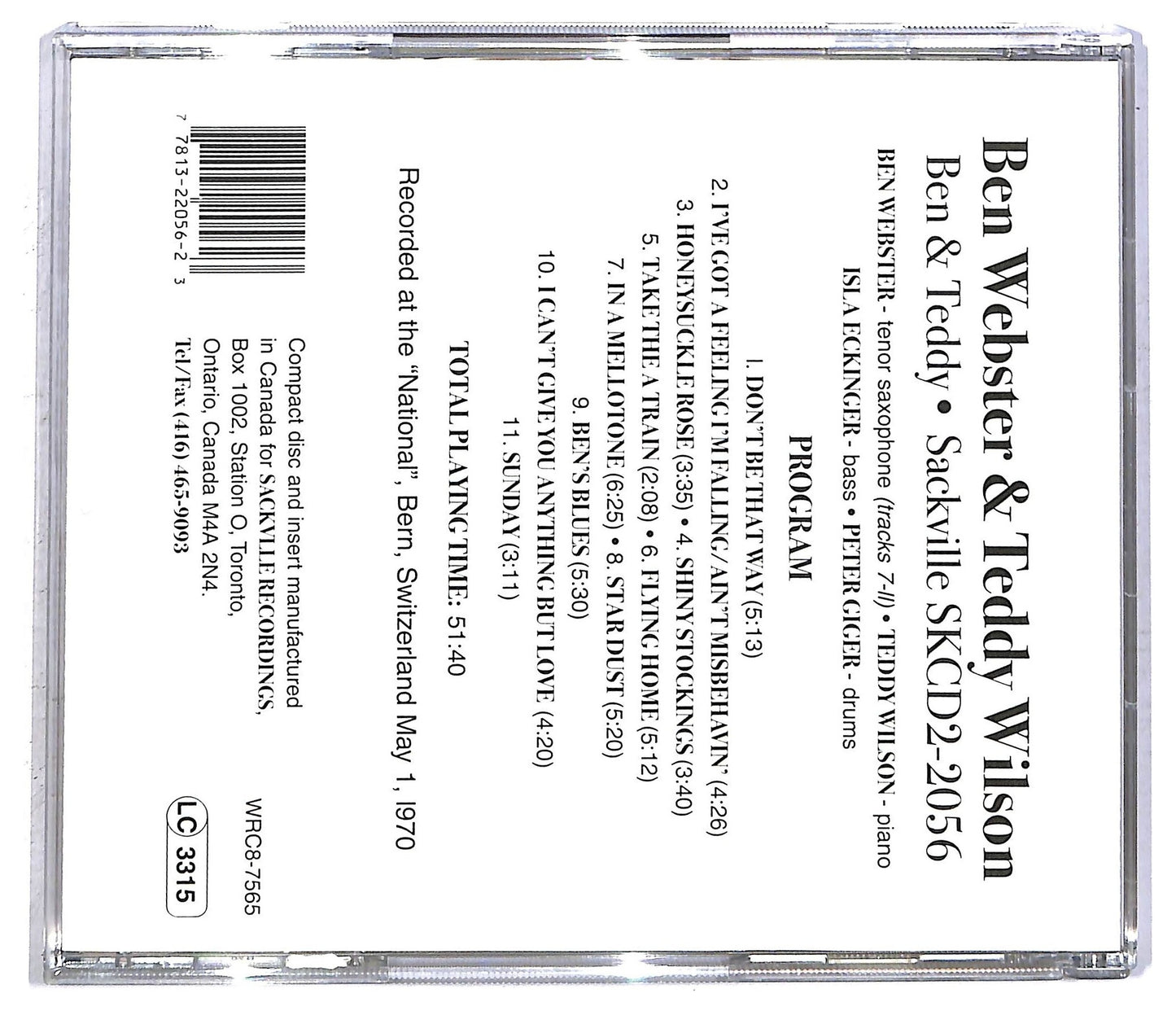 EBOND Ben Webster & Teddy Wilson - Ben & Teddy CD CD093034