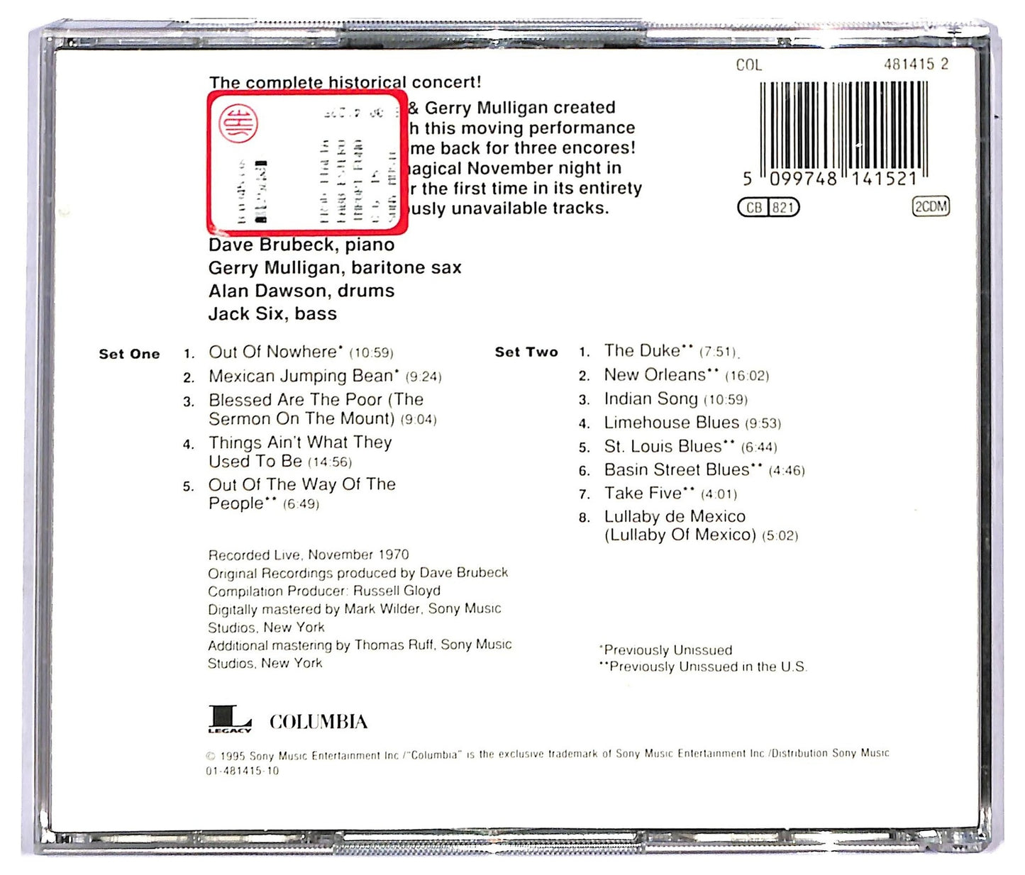 EBOND Dave Brubeck Trio & Gerry Mulligan - Live At The Berlin Philharmonie CD CD093107