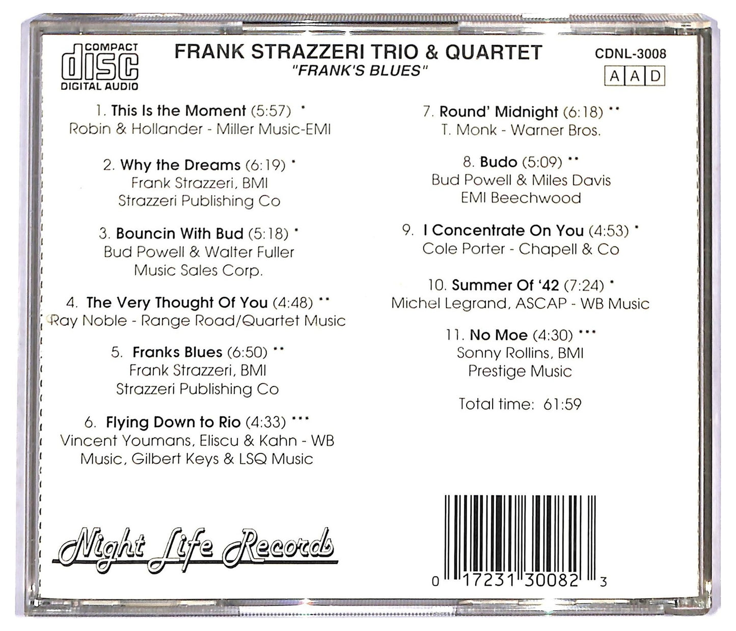 EBOND Frank Strazzeri Trio & Quartet - Frank's Blues CD CD093146