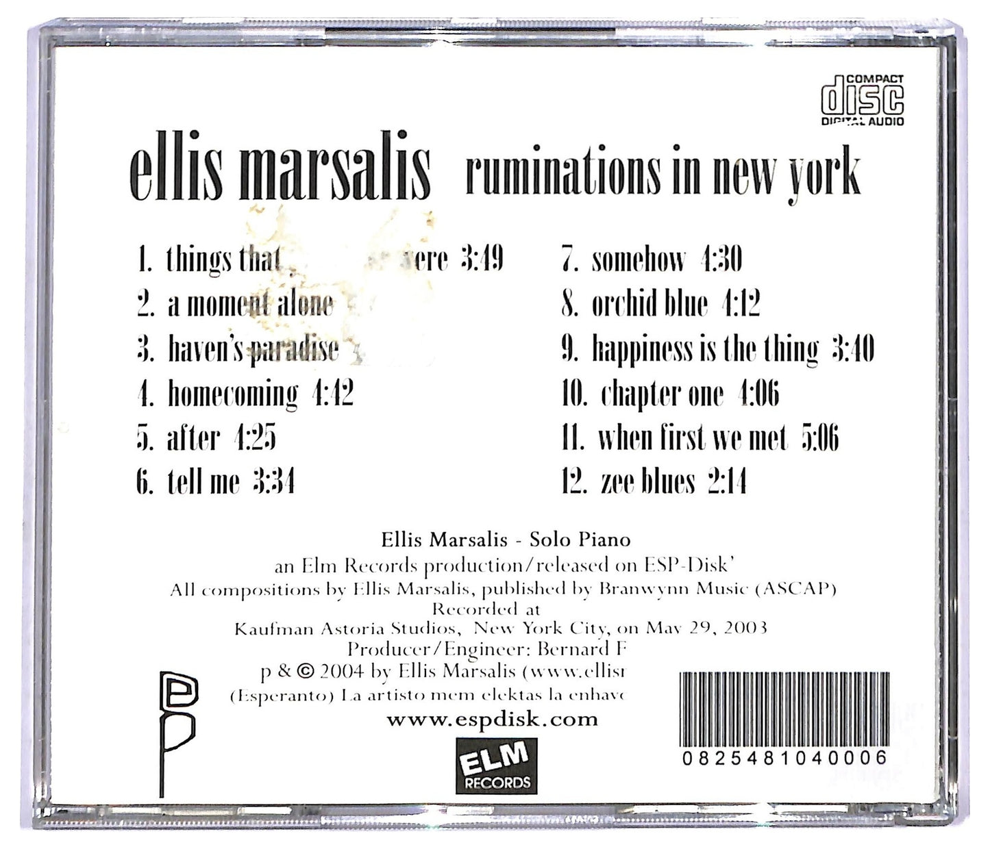 EBOND Ellis Marsalis - Ruminations In New York CD CD093162