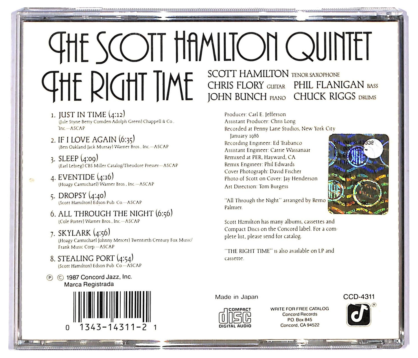 EBOND The Scott Hamilton Quintet - The Right Time CD CD093305