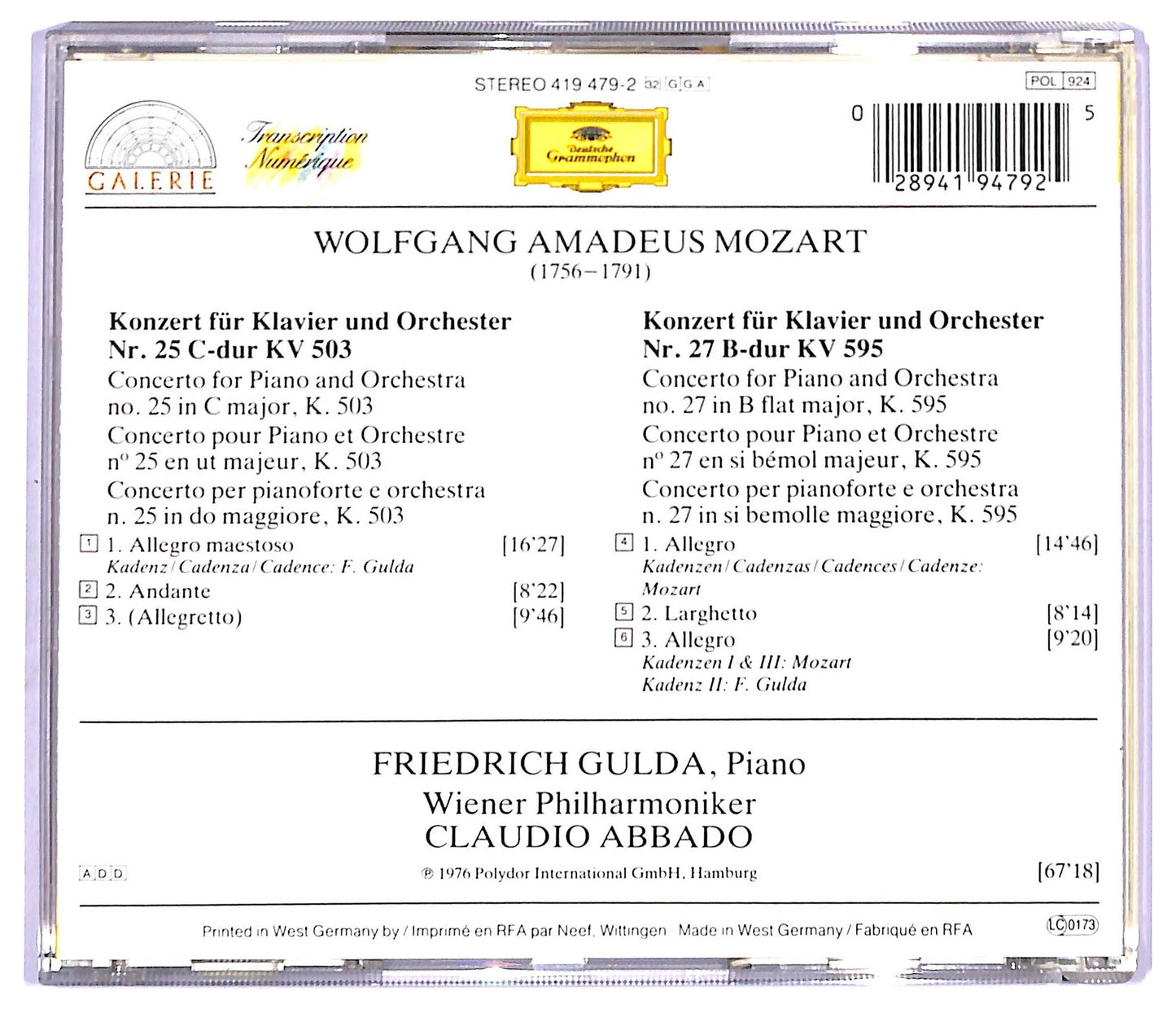 EBOND Wolfgang Amadeus Mozart - concerto pour Piano n.25 n.27 CD CD093508