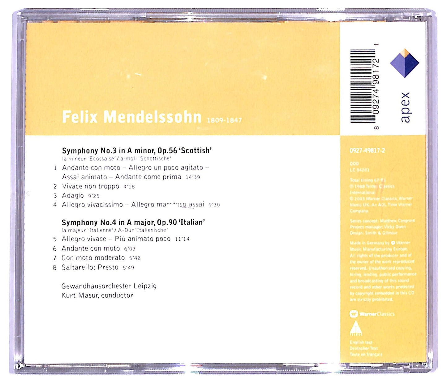 EBOND Mendelssohn - Symphonies No. 3 Scottish & No. 4 Italian CD CD093509