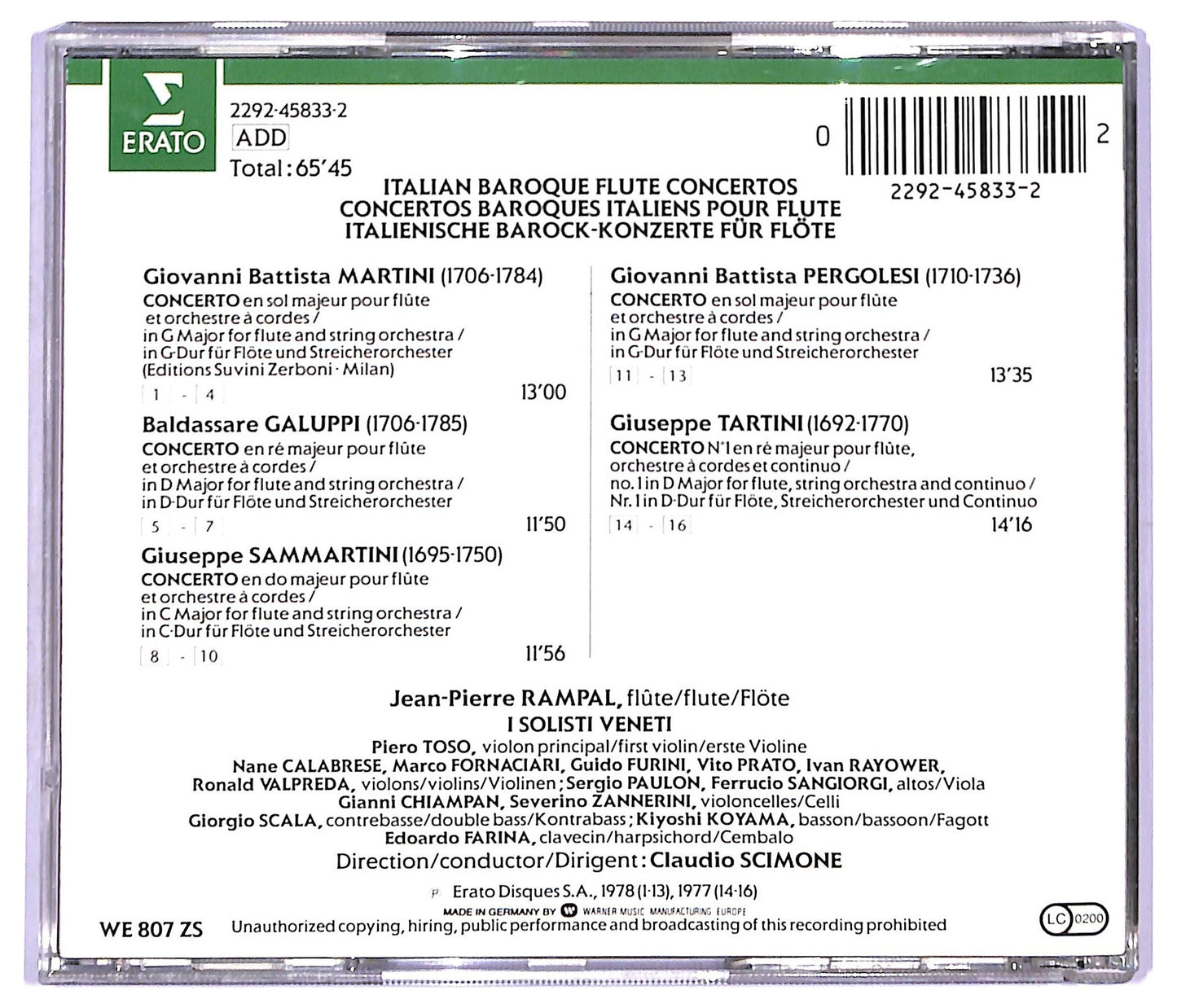 EBOND Jean-Pierre Rampal - Concertos Baroques Italiens Pour Flute CD CD093554