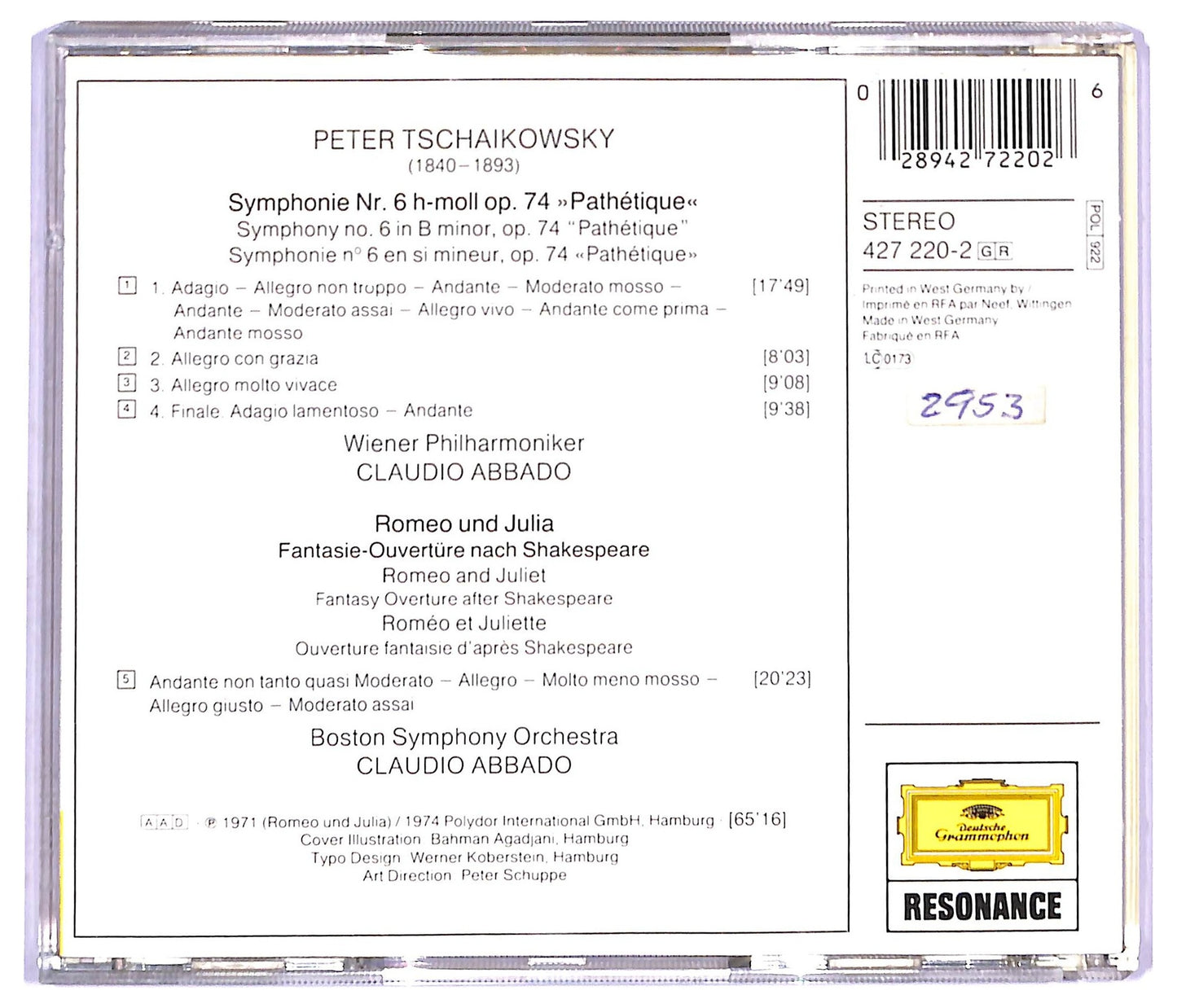 EBOND Peter Tchaikovsky Claudio Abbado - Symphony No. 6 Pathetique CD CD093636