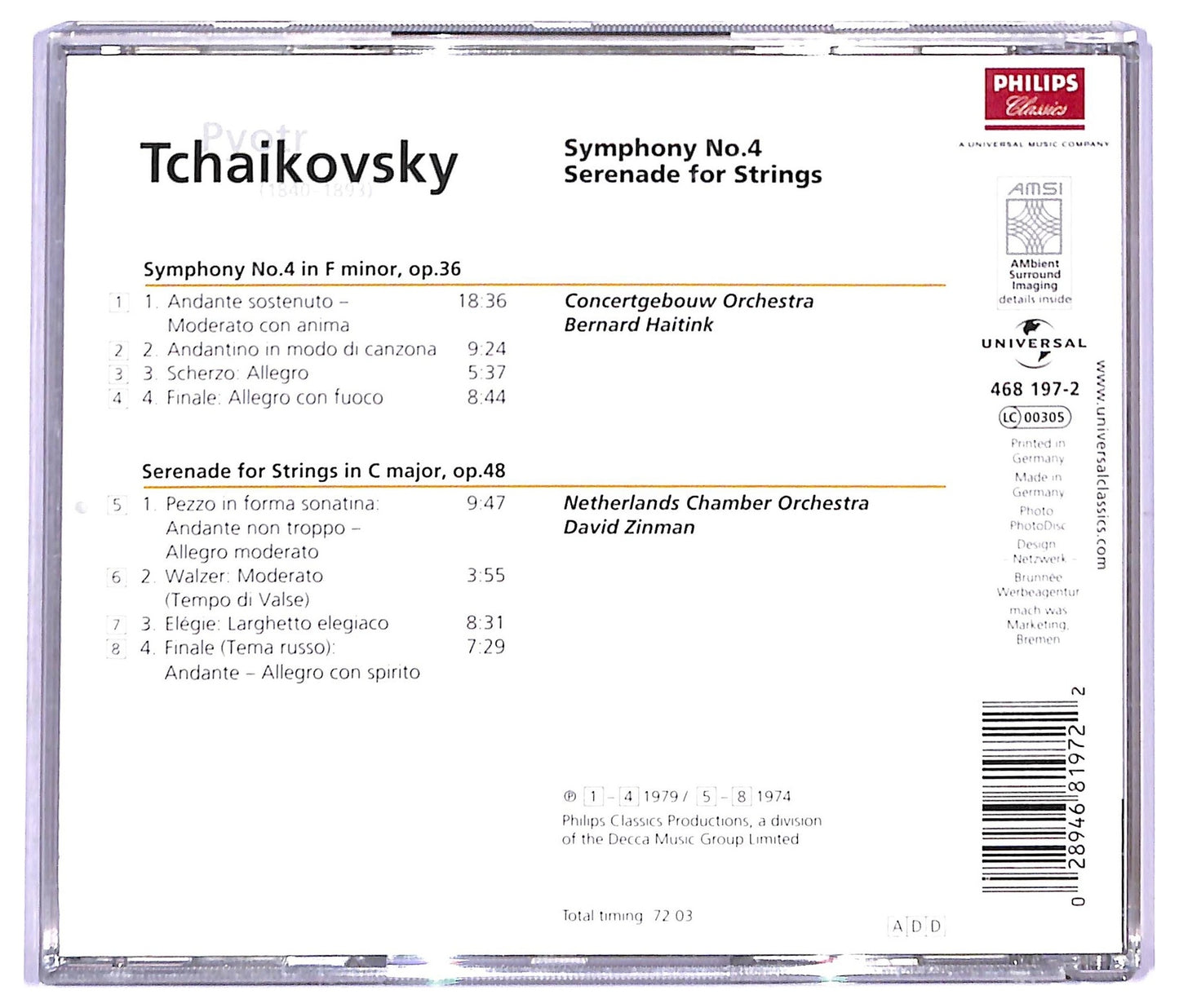 EBOND Tchaikovsky - Symphony No. 4 Serenade for Strings CD CD093637