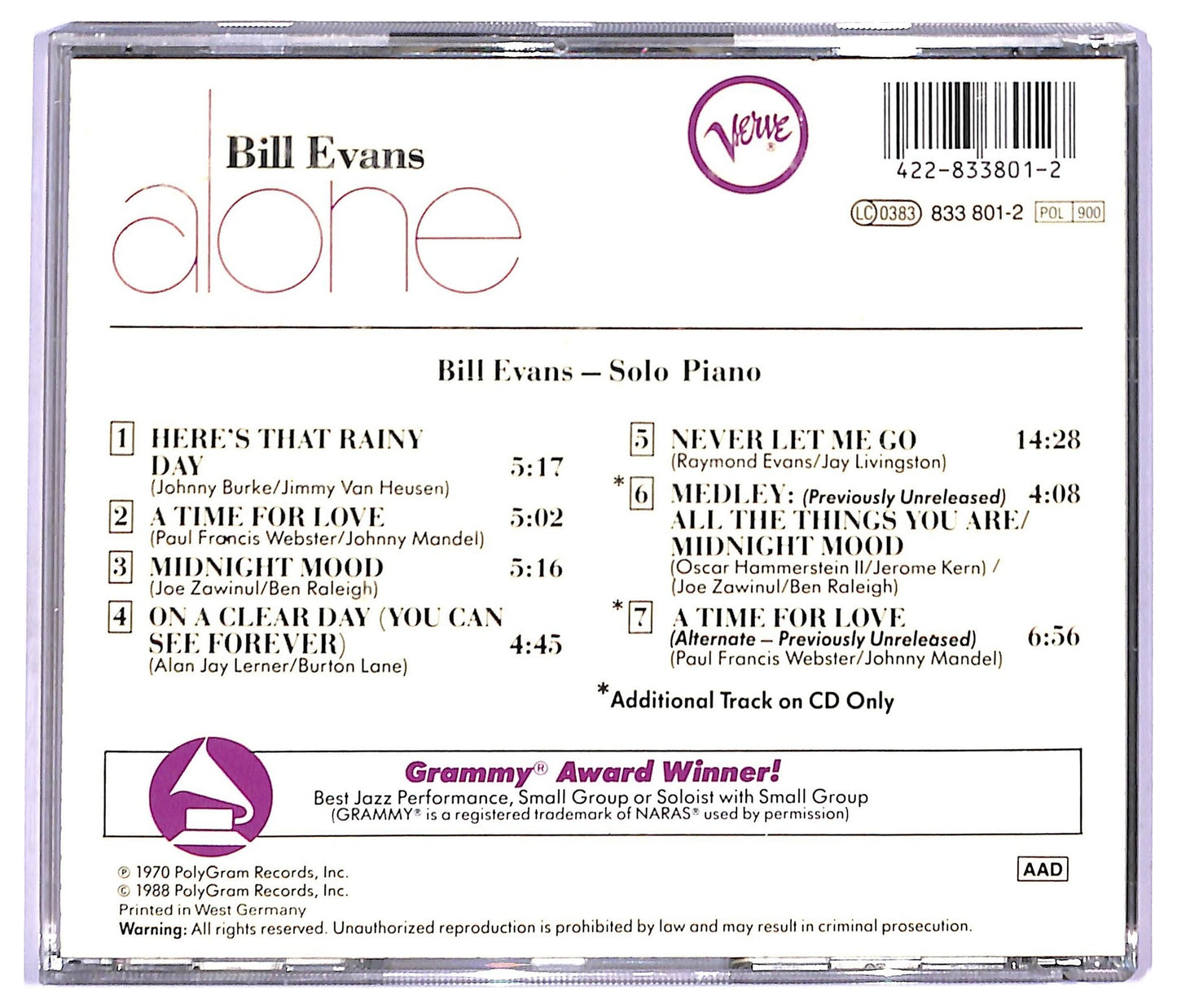 EBOND Bill Evans - Alone CD CD093651