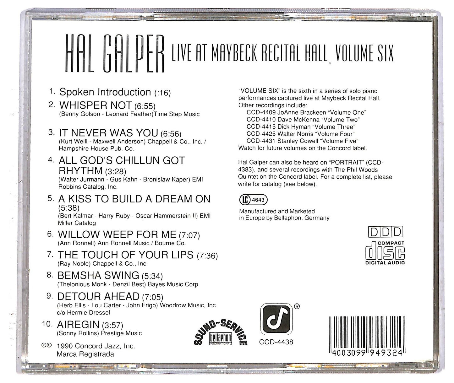 EBOND Hal Galper - Live At Maybeck Recital Hall, Volume Six CD CD093820