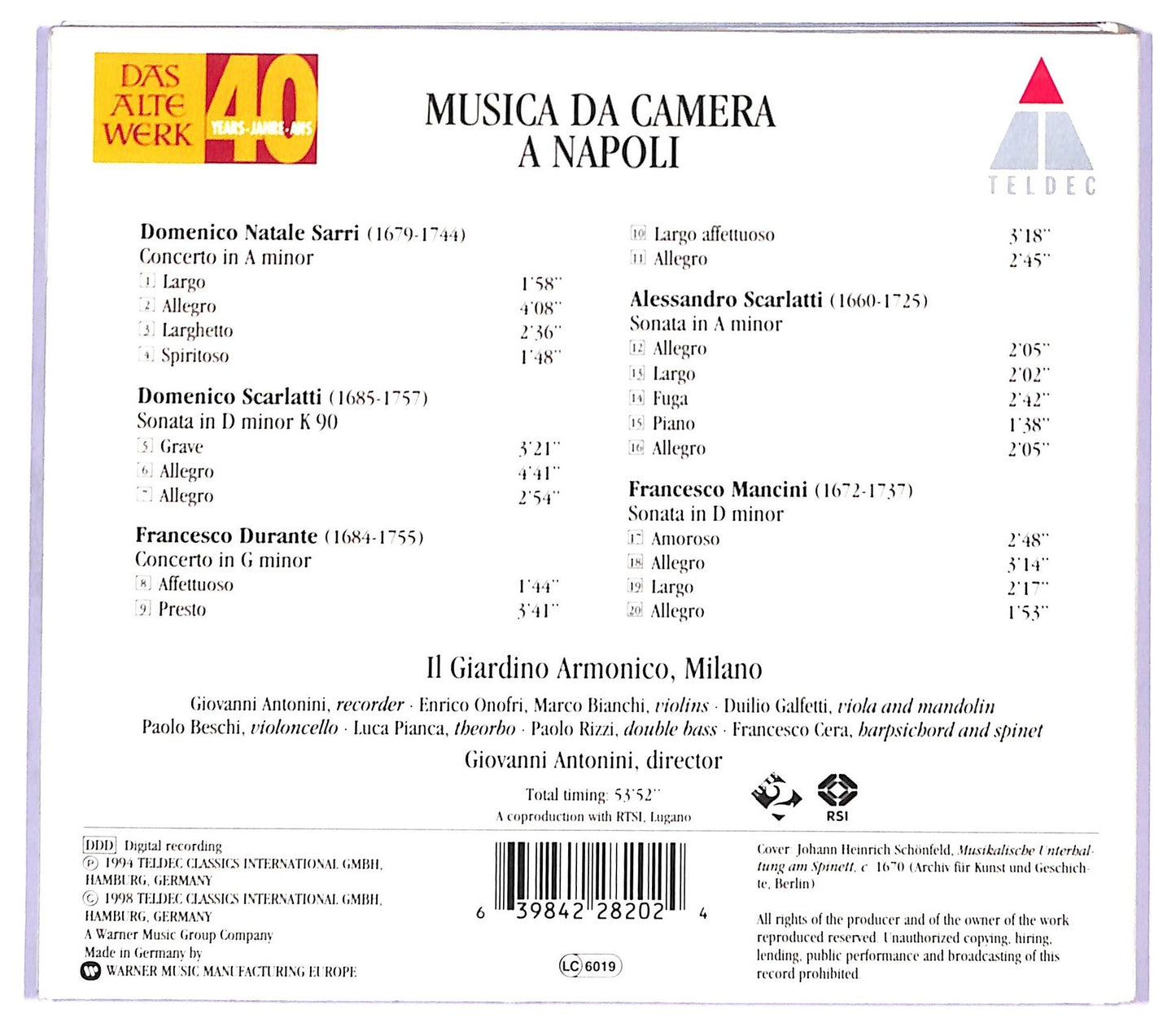 EBOND Il Giardino Armonico - Musica da Camera a Napoli CD CD094043