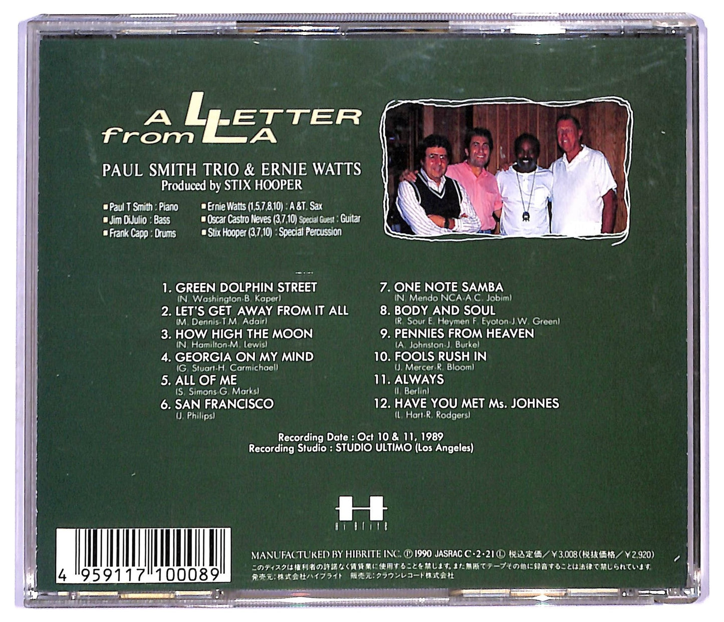 EBOND Paul Smith Trio Ernie Watts - A Letter From LA CD CD094104