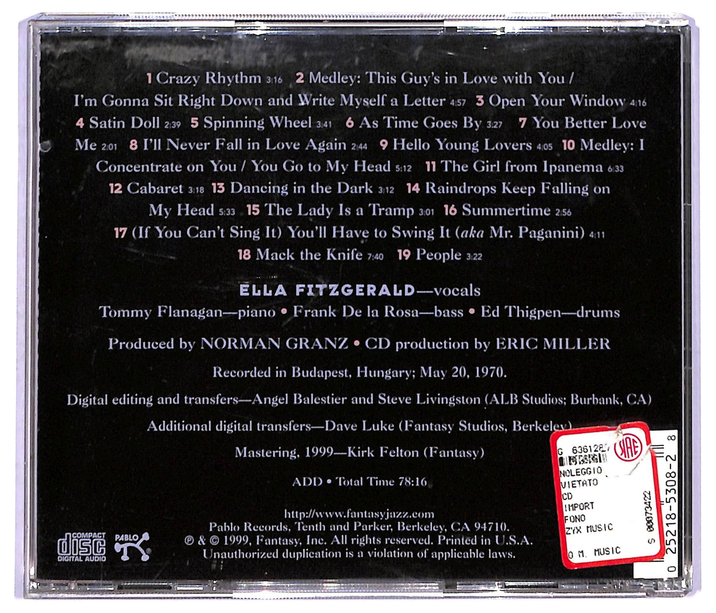 EBOND Ella Fitzgerald - Ella Fitzgerald In Budapest CD CD094115