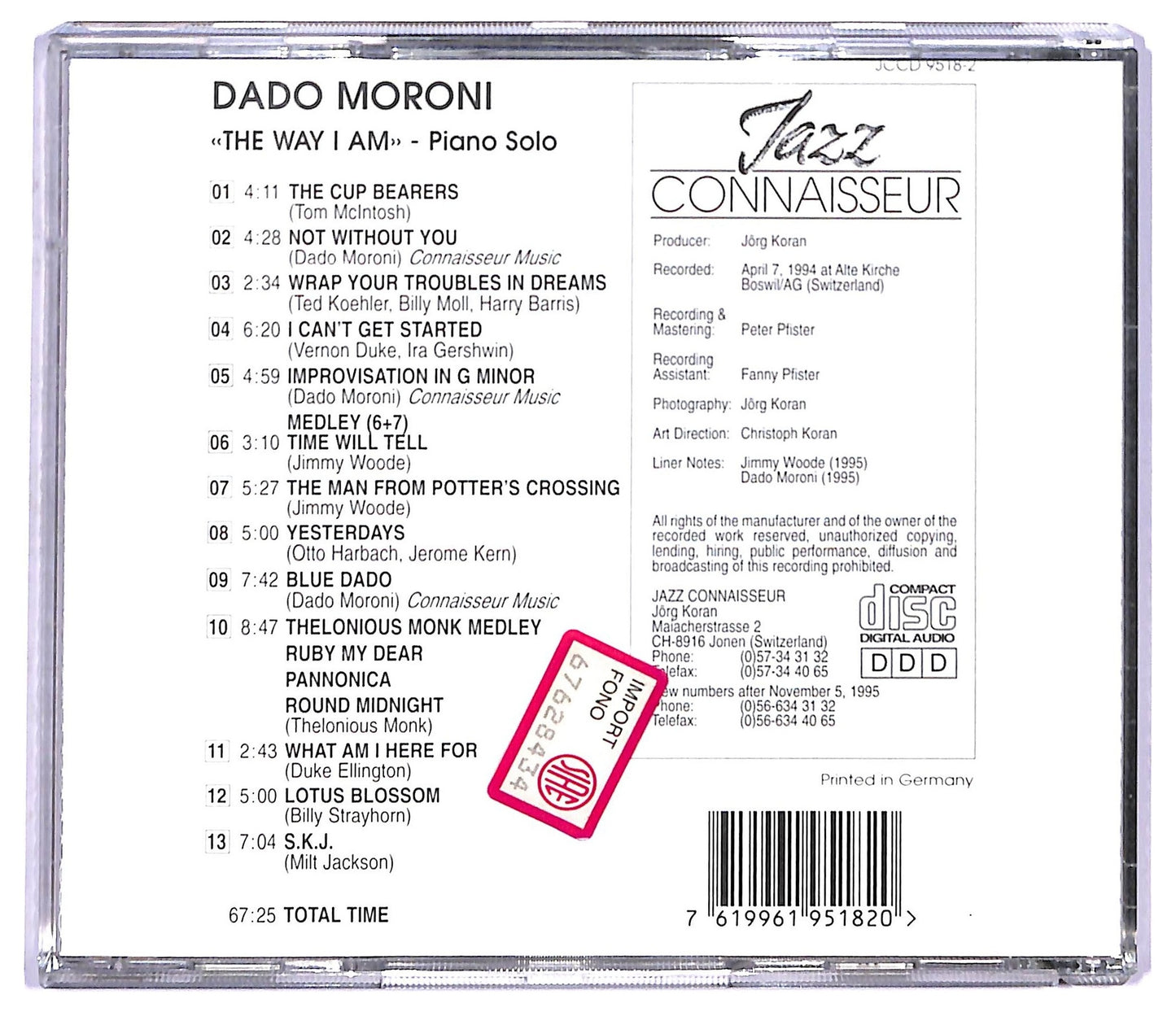 EBOND Dado Moroni -The Way I Am - Piano Solo CD CD094231