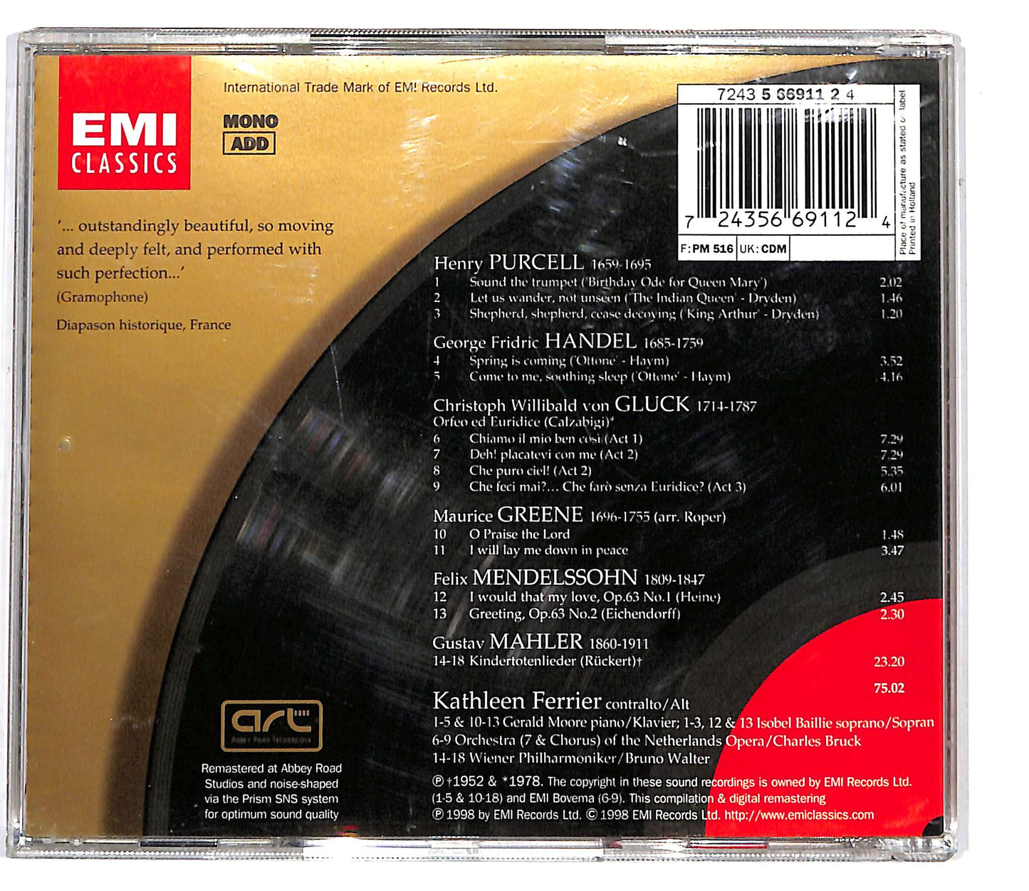 EBOND Mahler - Kathleen Ferrier, Bruno Walter - Kindertotenlieder CD CD099620