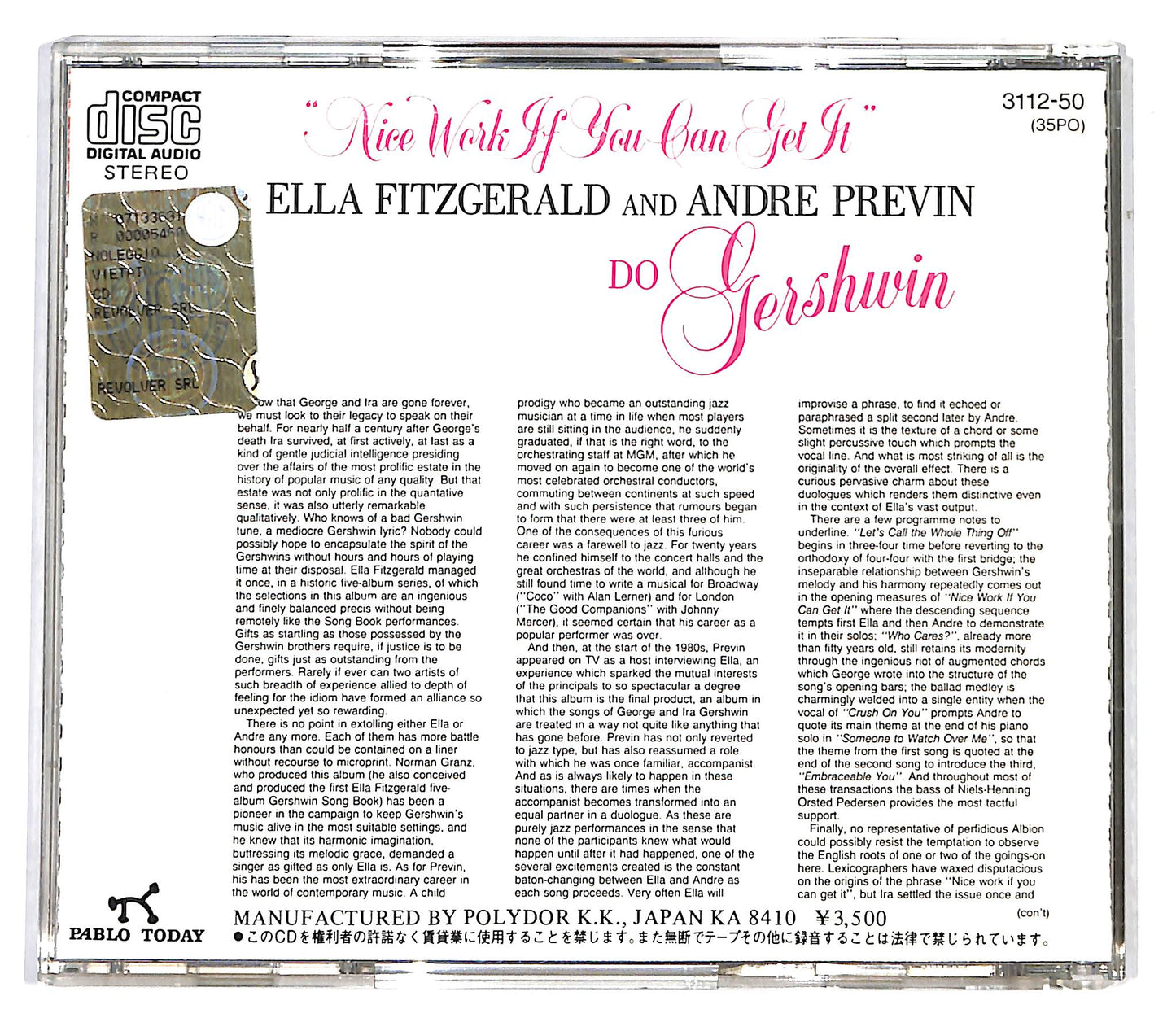 EBOND Ella Fitzgerald And Andre Previn - Nice Work If You Can Get It CD CD099945