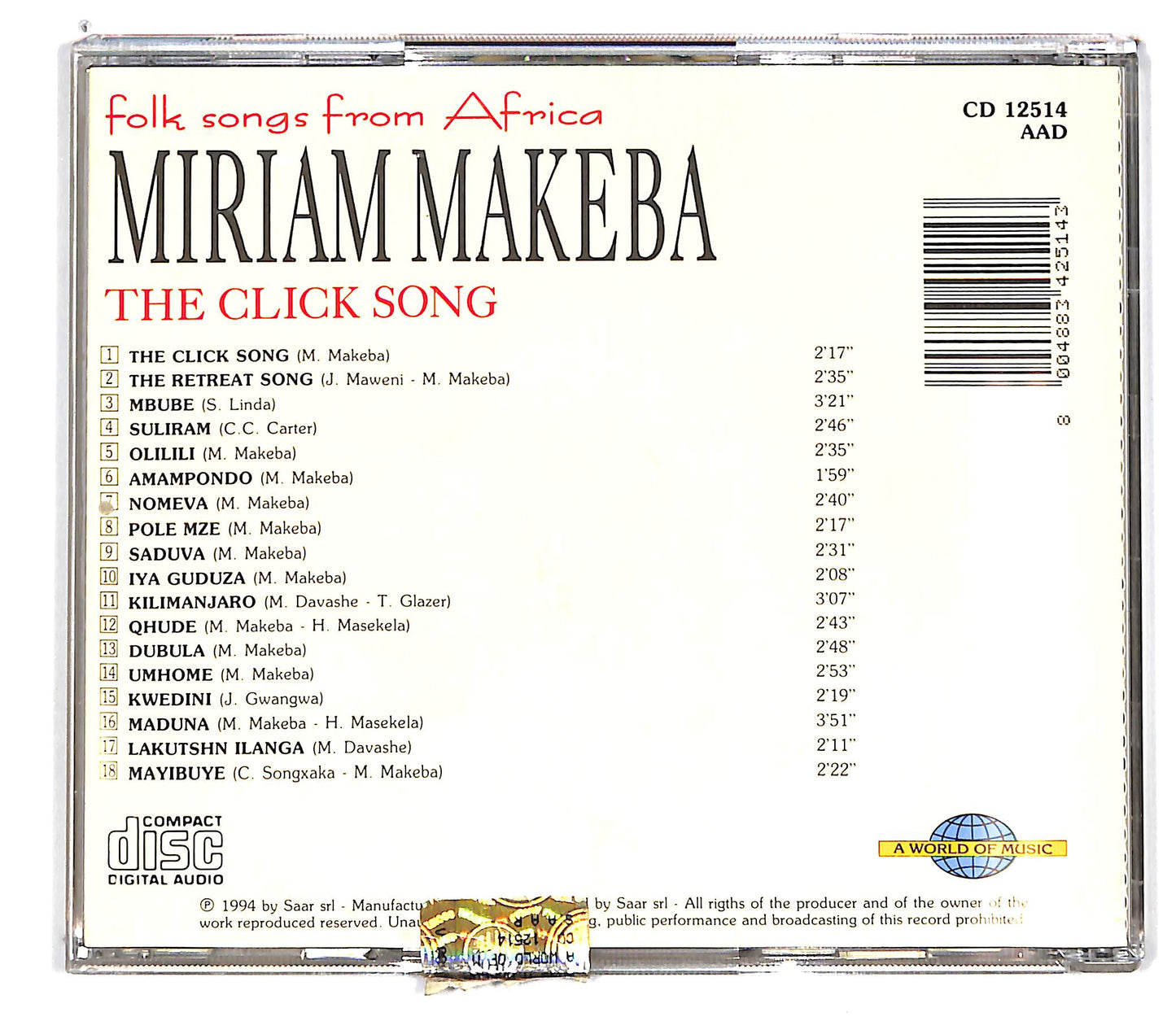 EBOND Miriam Makeba - Folk Song From Africa (The Click Song) CD CD101120