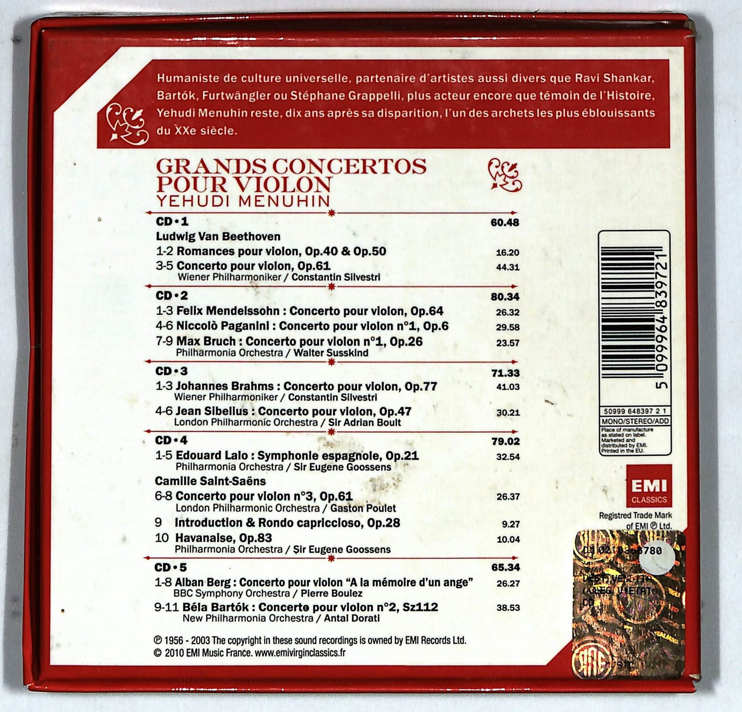 EBOND Yehudi menuhin - Grands Concertos pour Violon ( 5 cd) CD101441