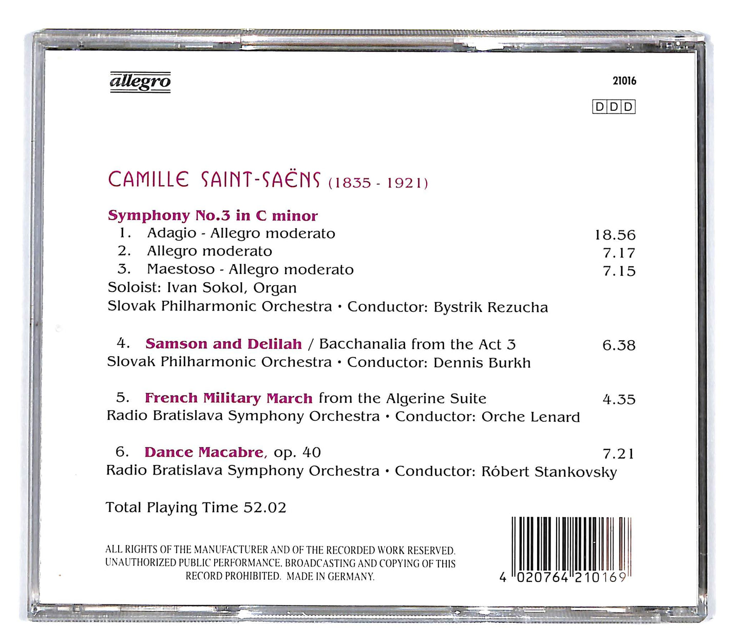 EBOND Camille Saint Saens - Famous Works Symphony No.3 CD CD101445