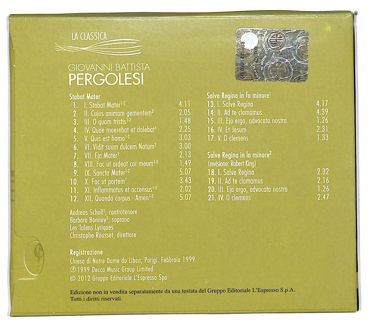 EBOND Giovanni Battista Pergolesi - Stabat Mater vol.9 DIGIPACK CD CD101610