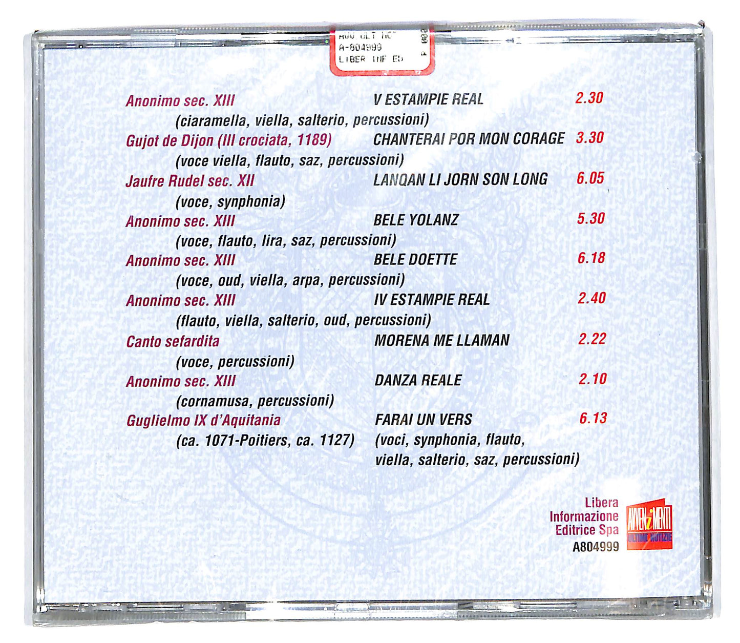 EBOND Various - Canti D'Amore Al Tempo Dei Trovatori EDITORIALE CD CD101619