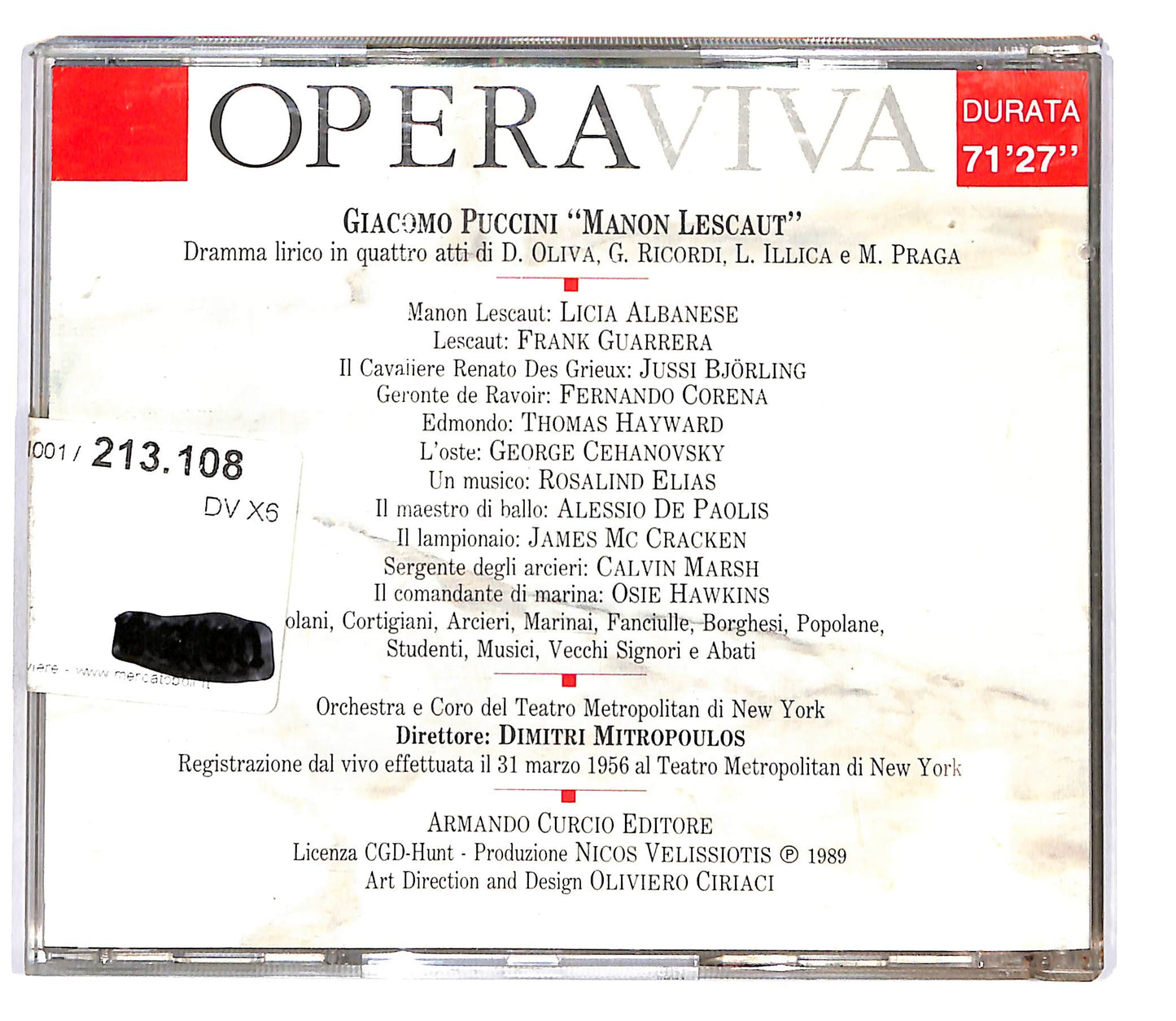 EBOND Puccini - Manon Lescaut - Opera Viva EDITORIALE CD CD101762