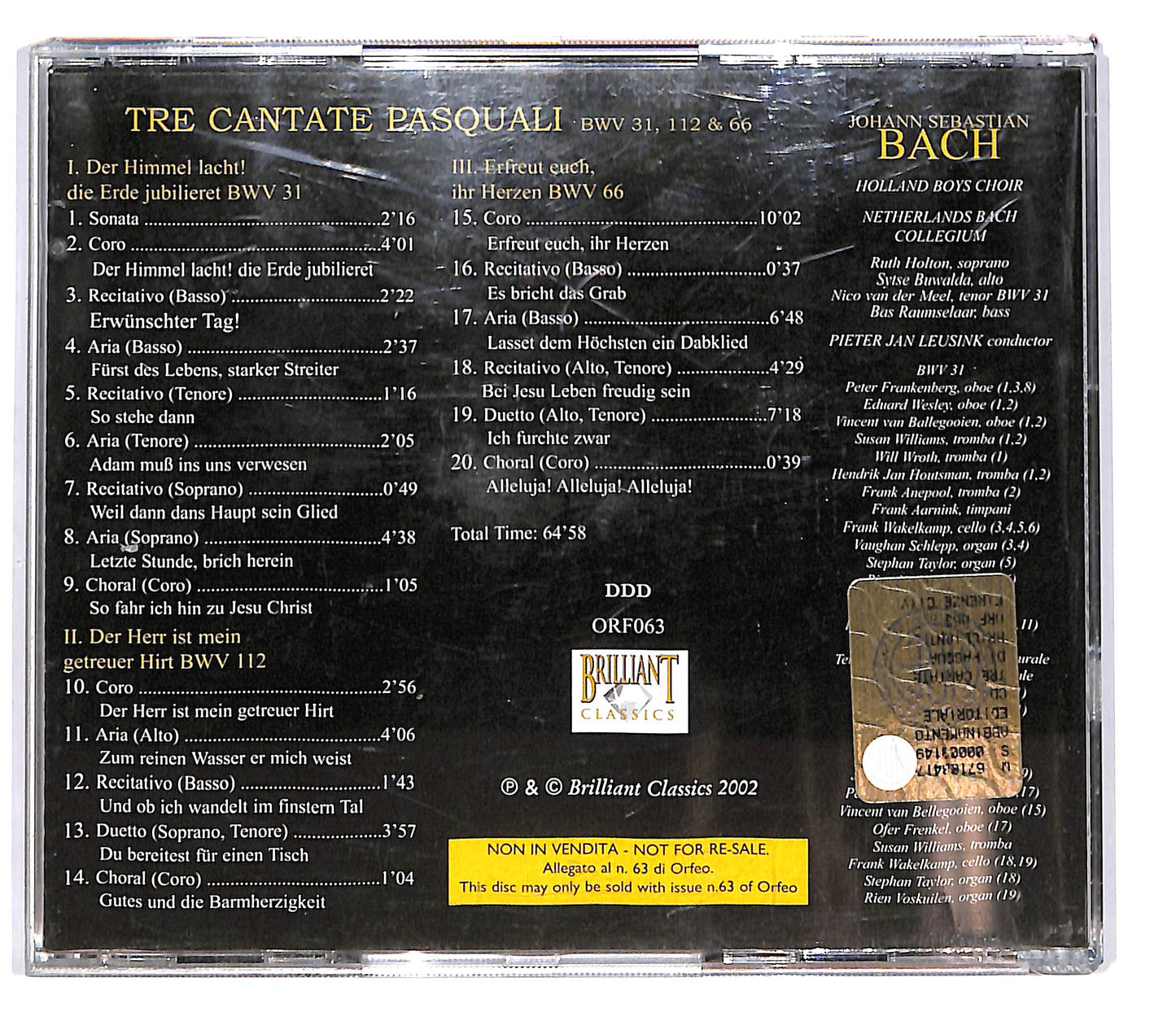 EBOND Js Bach - tre cantate Pasquali EDITORIALE CD CD101903