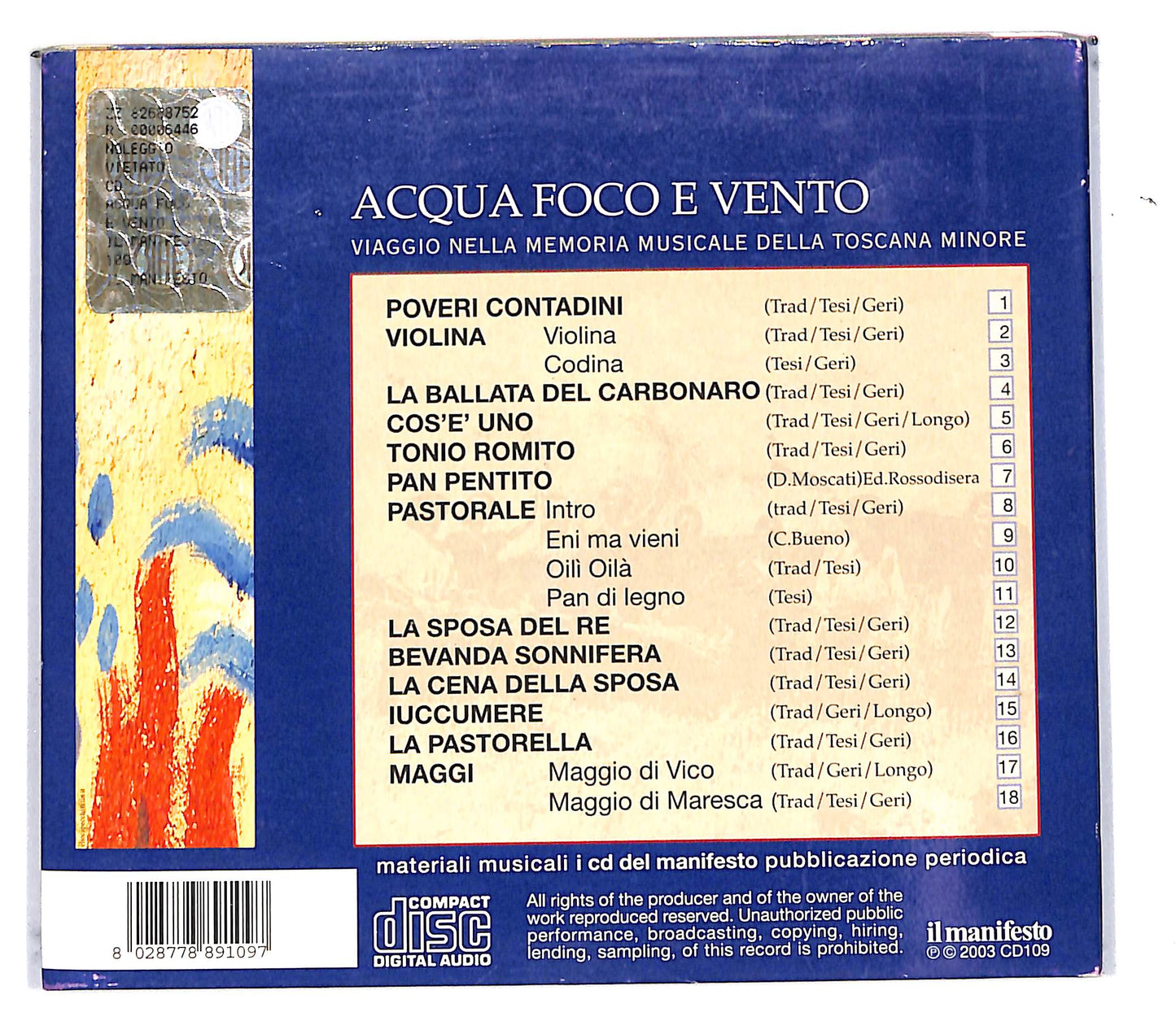 EBOND Riccardo Tesi - Acqua Foco E Vento DIGIPACK CD CD103151