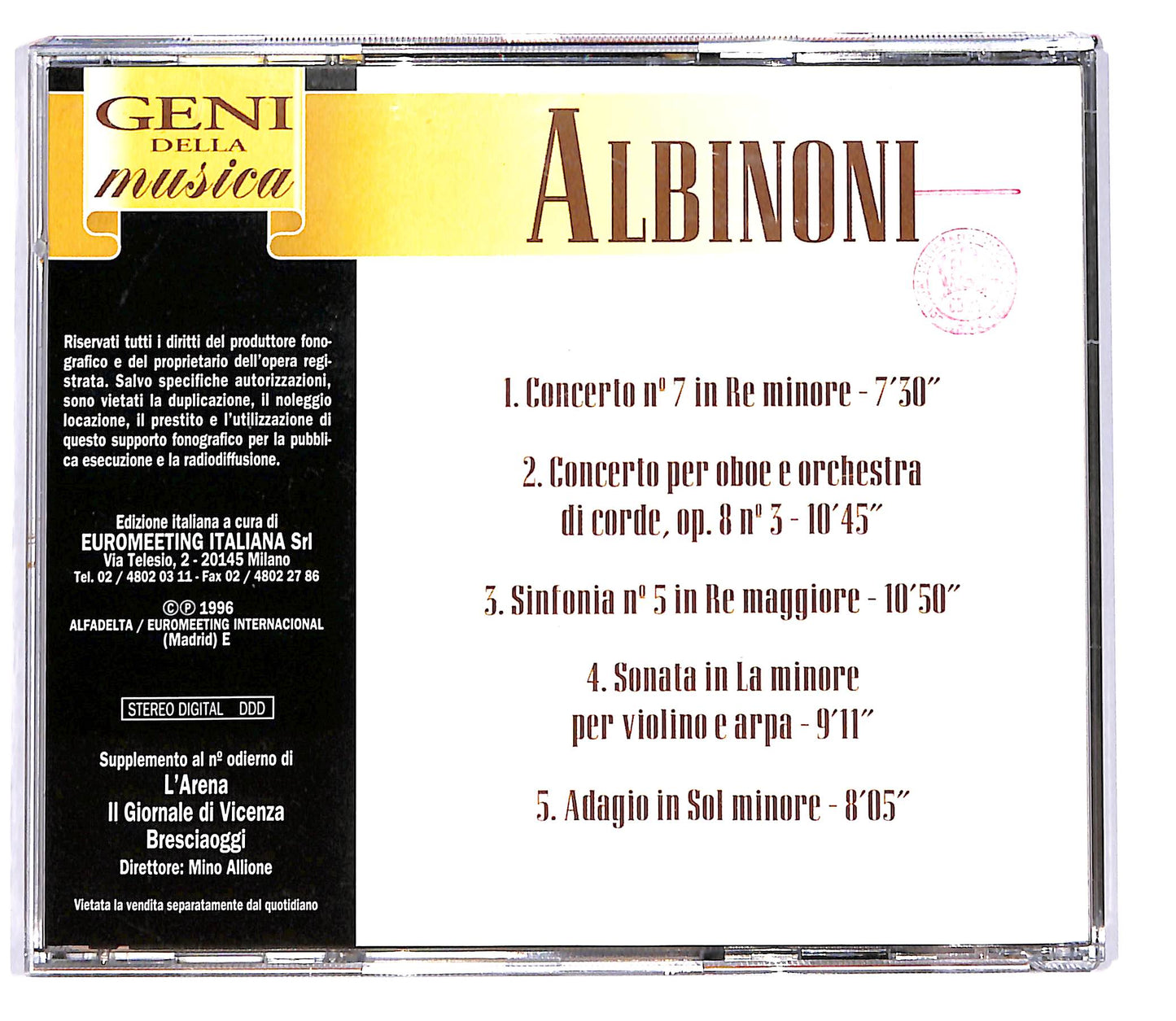 EBOND Albinoni - Concerto n.7 in re minore sinfonia n.5 EDITORIALE CD CD103157