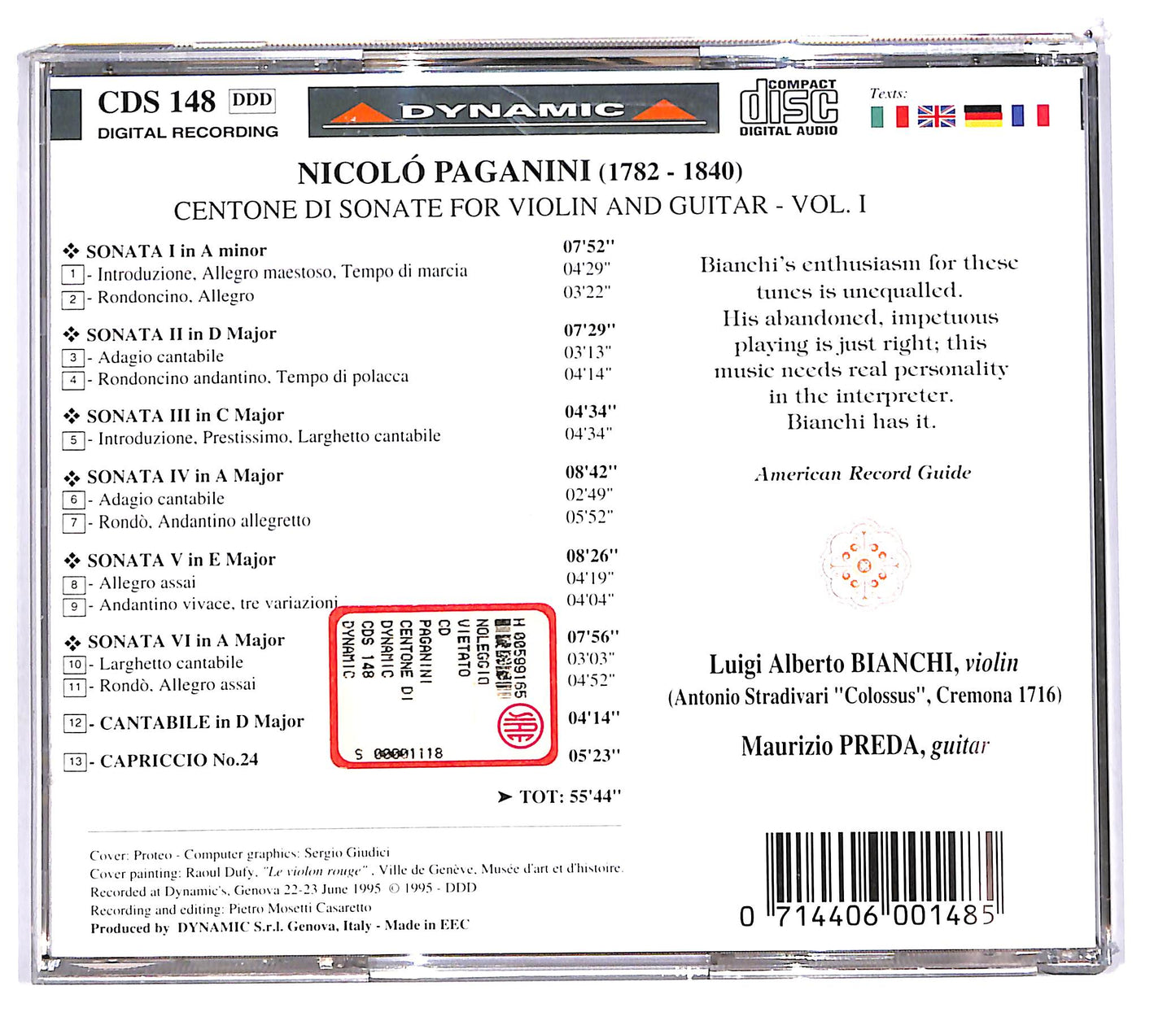 EBOND Paganini - Centone Di Sonate For Violin And Guitar Vol.I CD CD103329