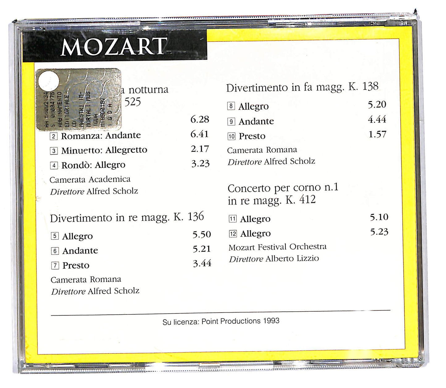 EBOND Mozart - Piccola Serenata Notturna K. 525 EDITORIALE CD CD103707