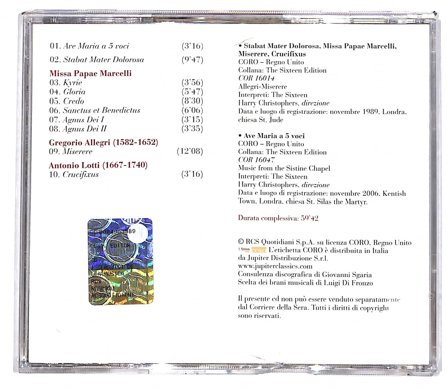 EBOND Giovanni Pierluigi da Palestrina - G.da Palestrina EDITORIALE CD CD103760