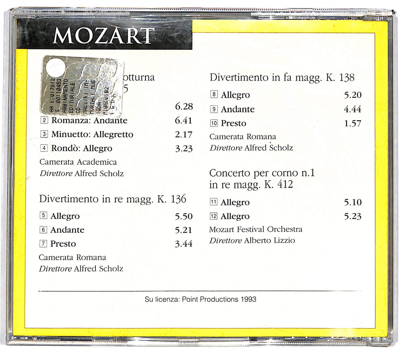 EBOND Mozart - Piccola Serenata Notturna K. 525 EDITORIALE CD CD103808