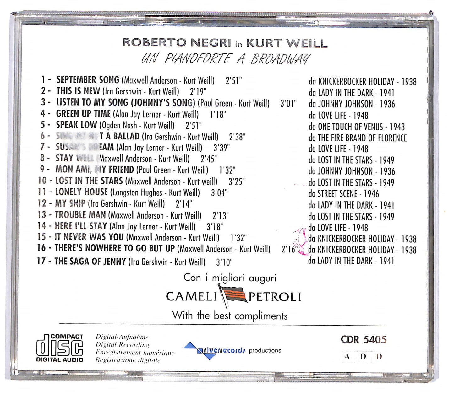 EBOND Roberto Negri in Krt Weill - un pianoforte a Broadway CD CD103825