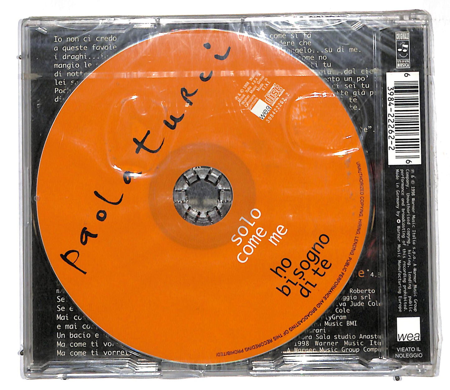 EBOND Paola Turci - Solo Come Me - Ho Bisogno Di Te CD CD107008