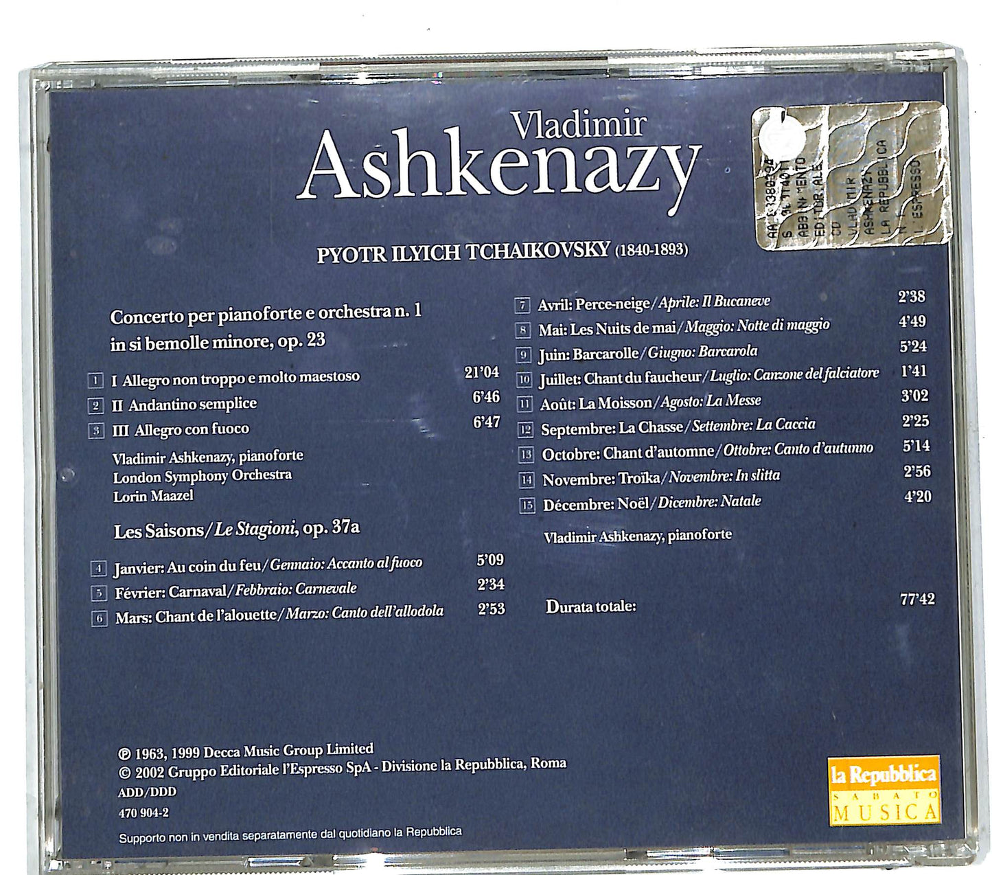 EBOND Vladimir Ashkenazy - Tchaikovsky Concerto No. 1 Per Pianoforte CD CD111427