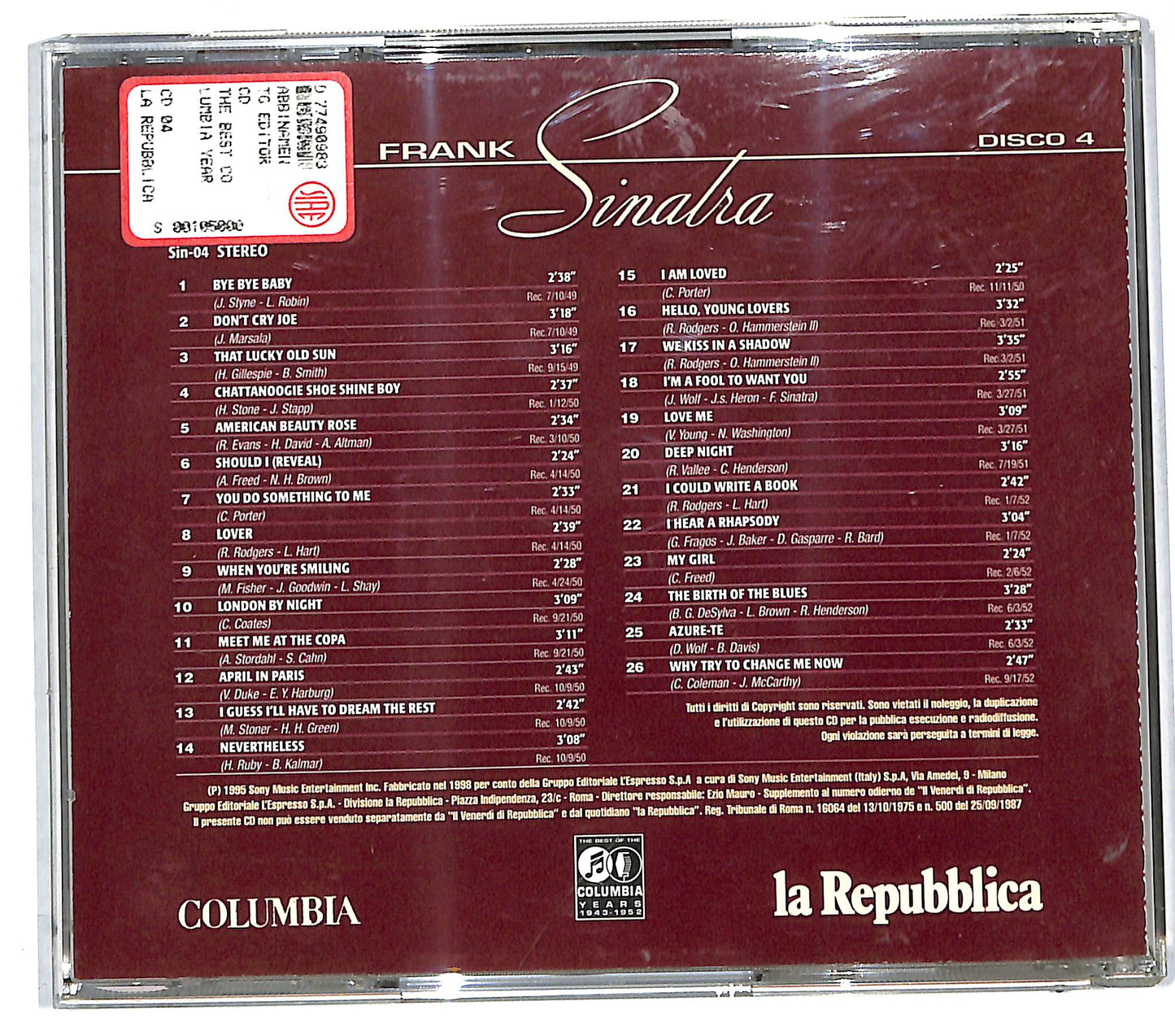 EBOND Frank Sinatra - The Best Of The Columbia Years 1943-1952 - Disco 4 CD CD112044