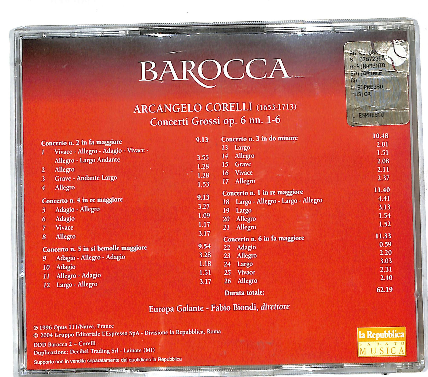 EBOND Corelli , Europa Galante , Fabio Biondi - Concerti Grossi Op.6 CD CD112506