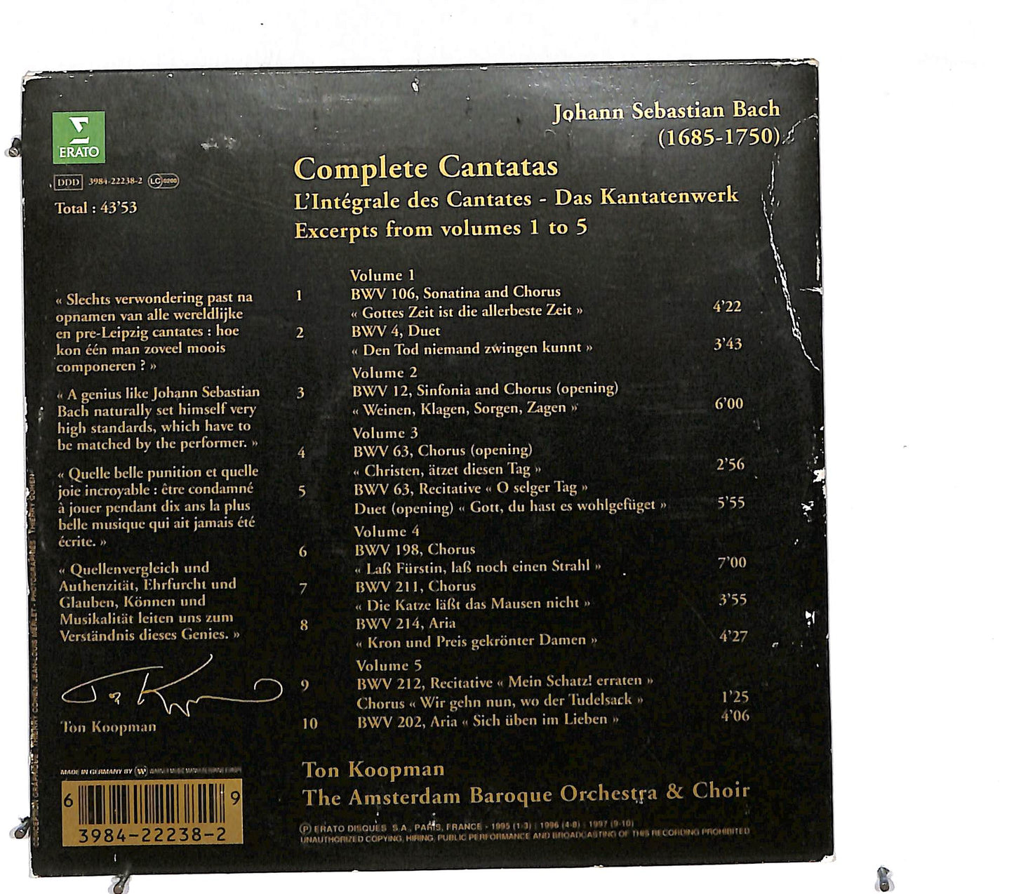 EBOND The Amsterdam Baroque Orchestra & Choir - Complete Cantatas - Excerpts From Volumes 1 To 5 CD CD112576