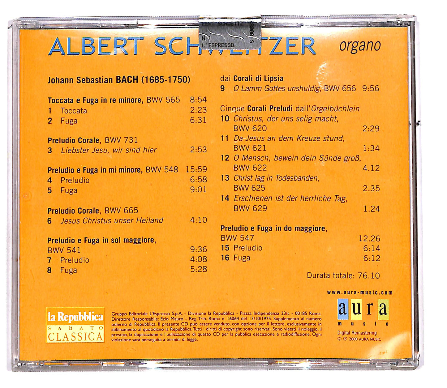 EBOND Albert Schweitzer suona Bach vol.1 CD CD113326