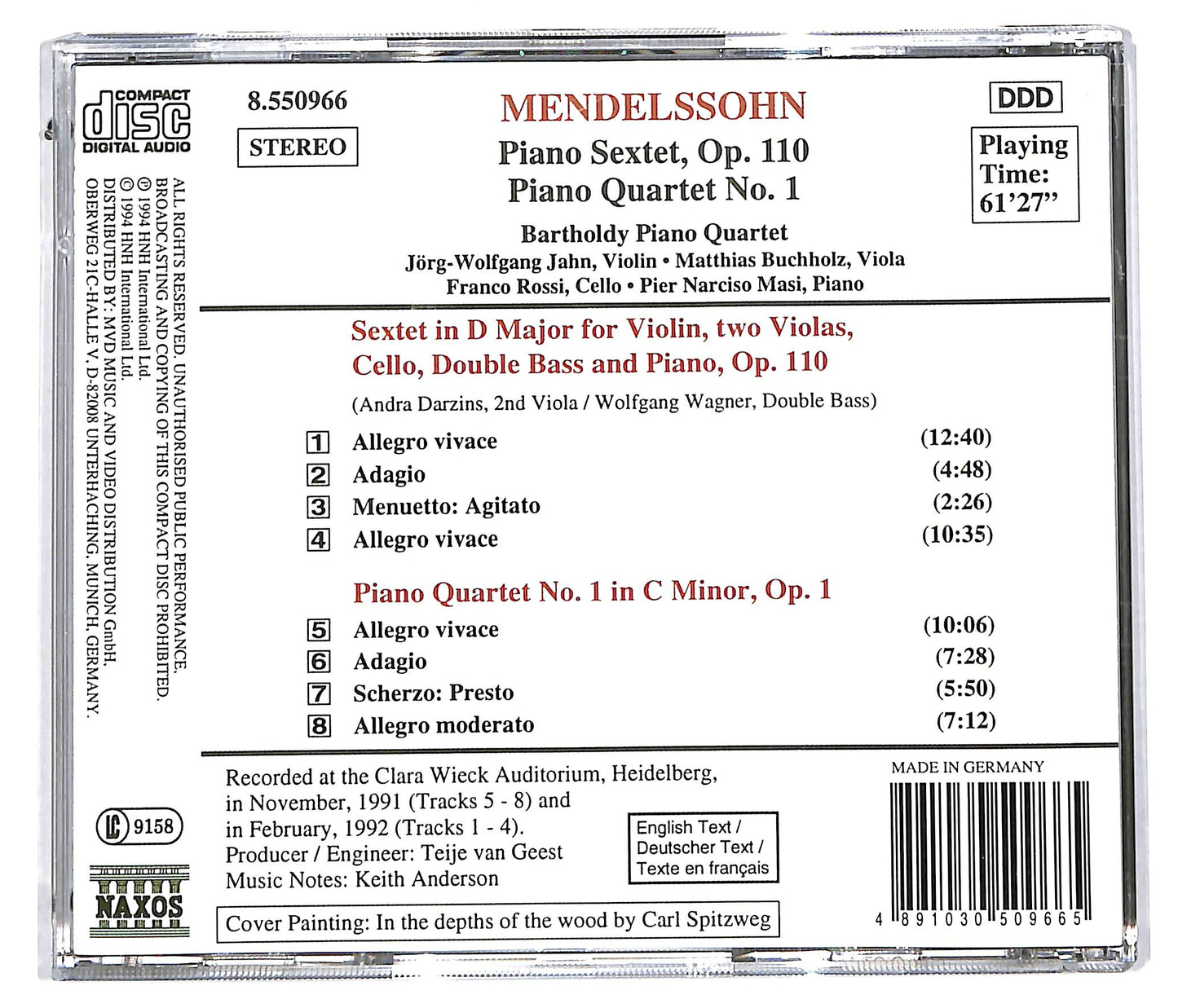 EBOND Mendelssohn - Bartholdy Piano Quartet - Piano Sextet, Op. 110 • Piano Quartet No. 1 CD CD113415