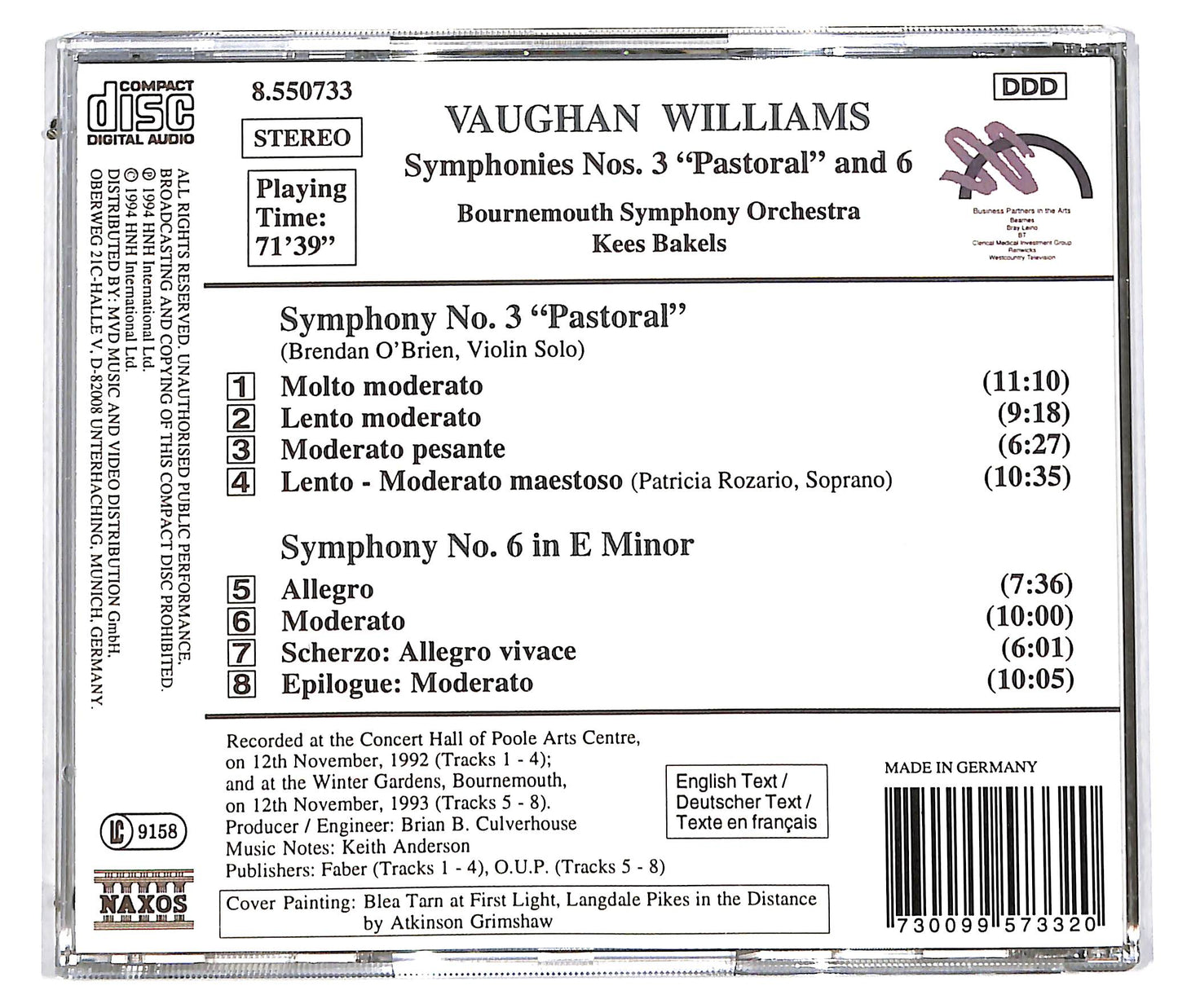 EBOND Vaughan Williams - Bournemouth Symphony Orchestra , Kees Bakels - Symphonies Nos. 3 'Pastoral' And 6 CD CD113421