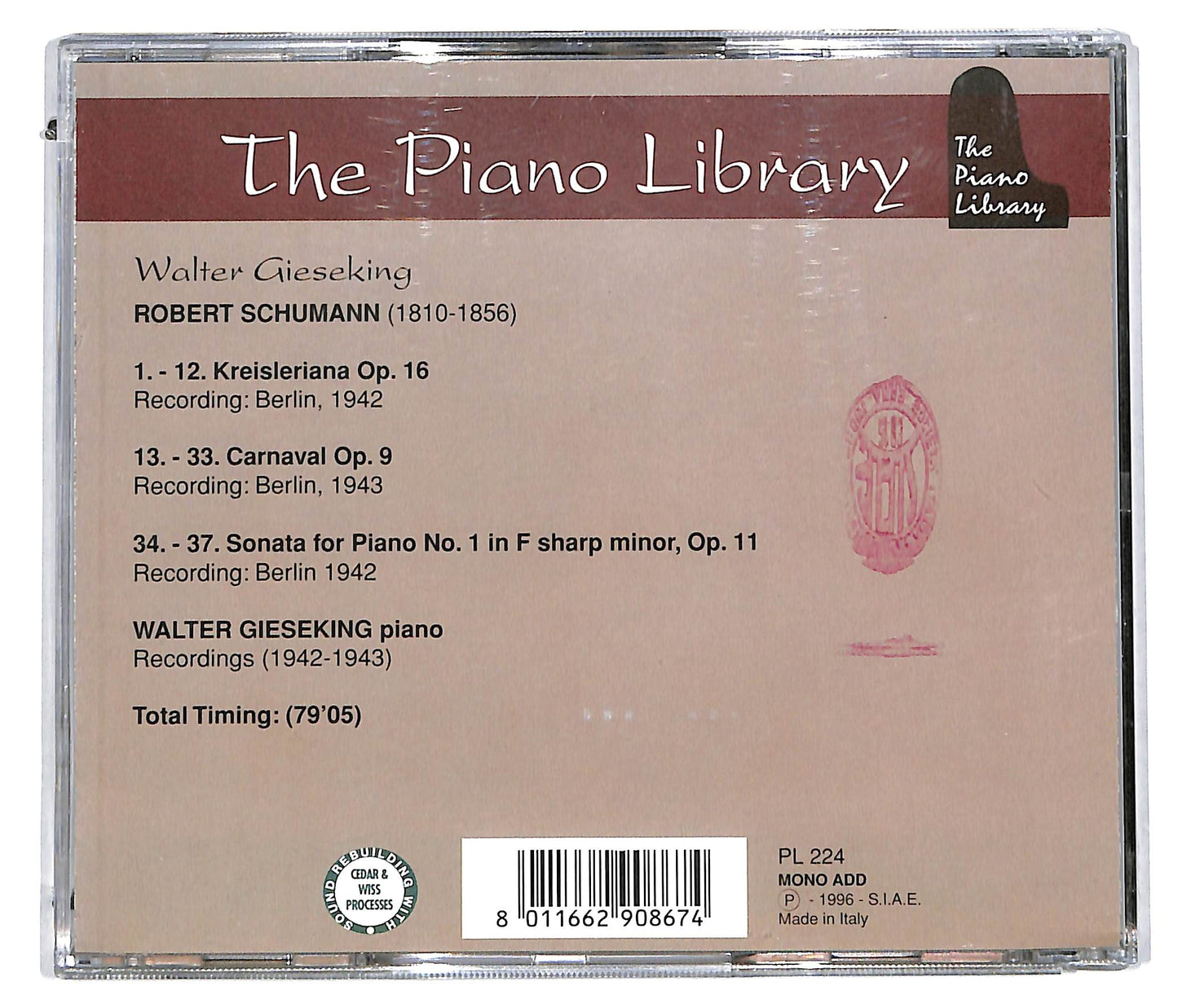 EBOND Walter Gieseking , Schumann - Kreisleriana Op. 16 / Carnaval Op. 9 / Sonata For Piano No. 1 Op. 11 CD CD113424