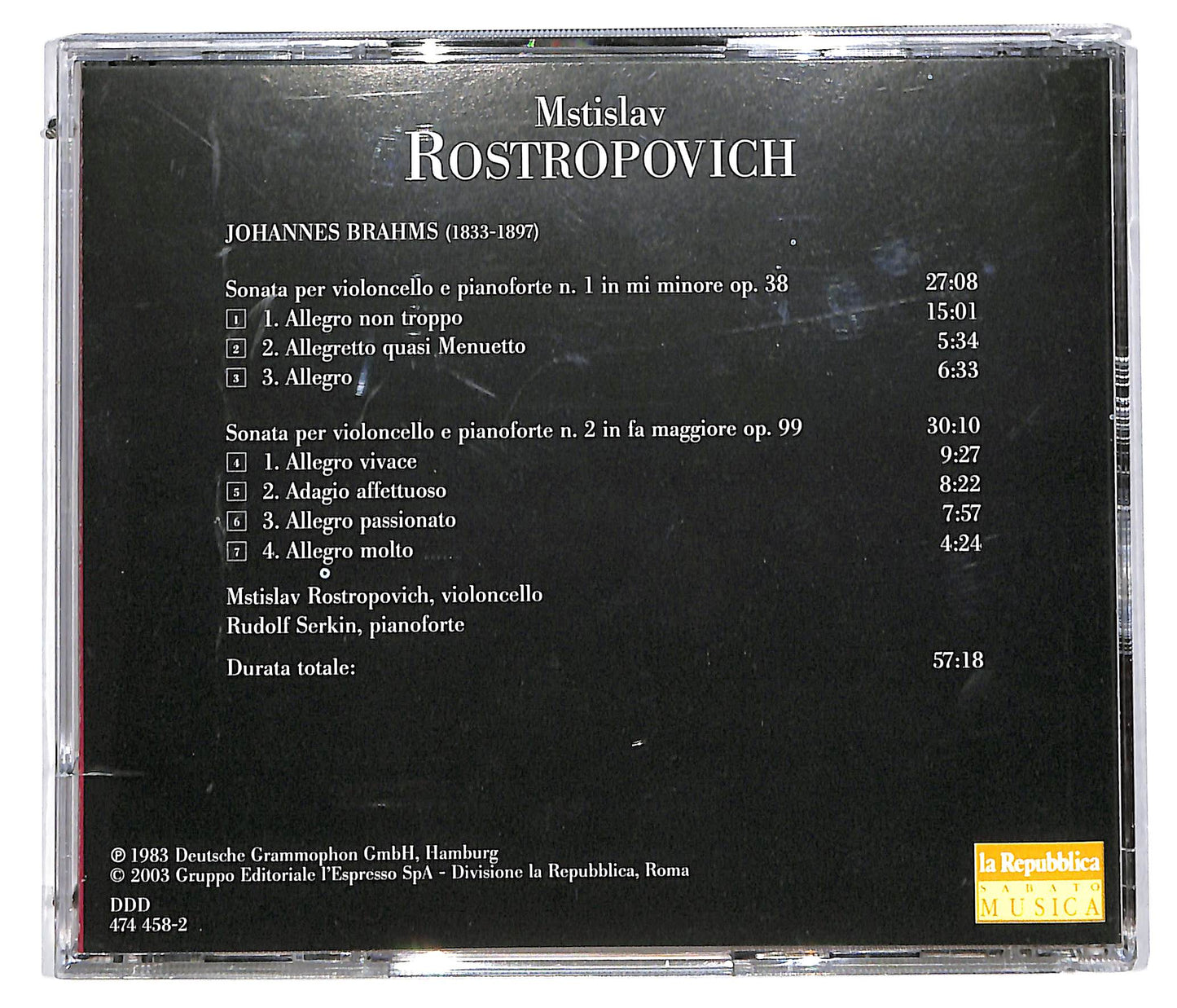 EBOND Brahms Mstislav Rostropovich - Le 2 Sonate Per Violoncello E Pianoforte CD CD113427