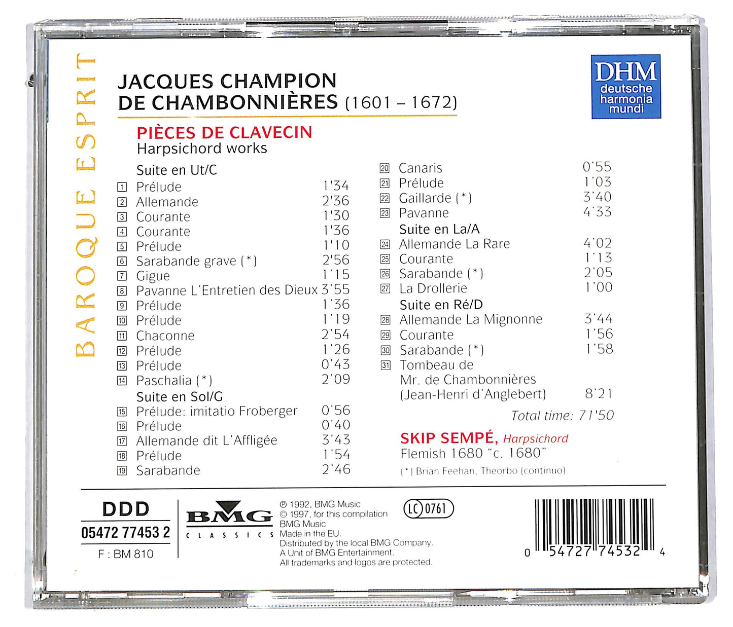 EBOND Jacques Champion de Chambonnieres - Skip Sempe - Pieces De Clavecin CD CD113437
