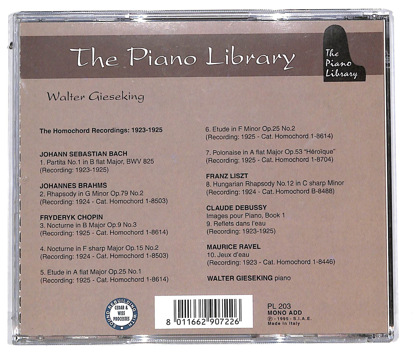 EBOND Walter Gieseking - the Homochord Recording CD CD113439