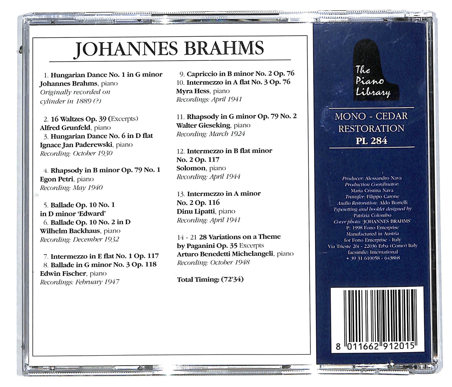 EBOND Brahms Plays Brahms - Great Pianists Play Brahms CD CD113444