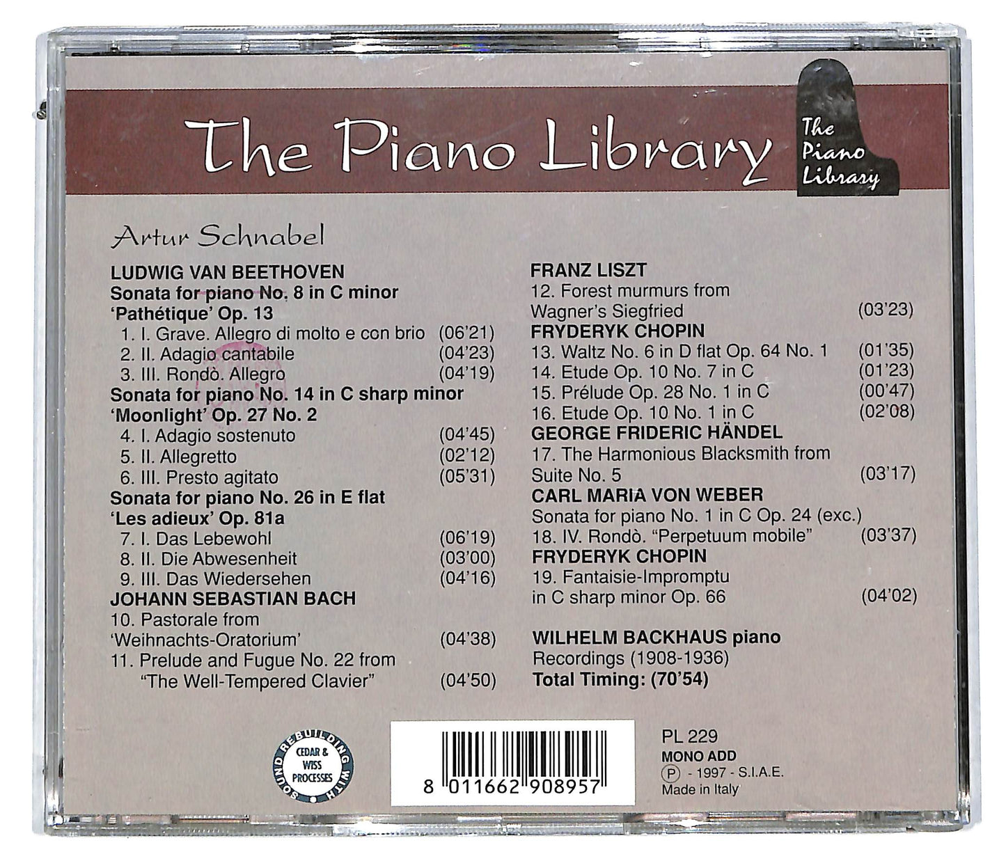 EBOND Wilhelm backhaus 1908 - 1935 - the piano library CD CD113447