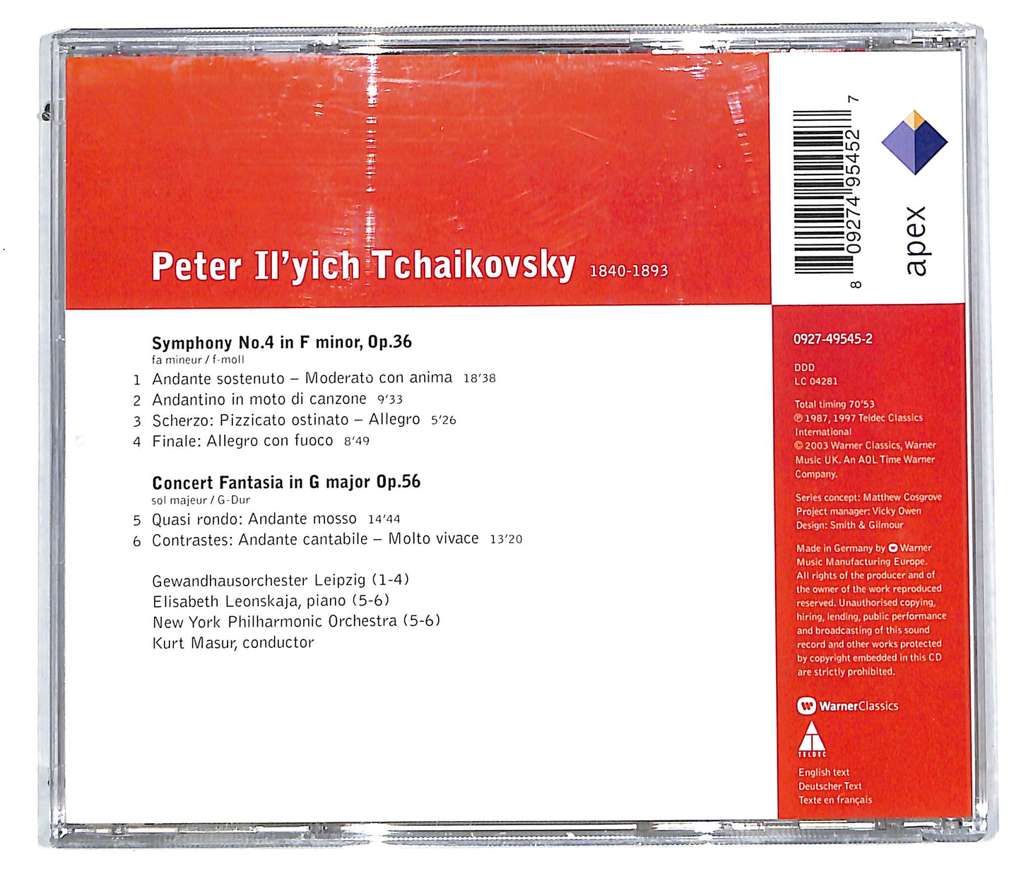 EBOND Tchaikovsky - symphony no. 4 concert fantasia CD CD113543