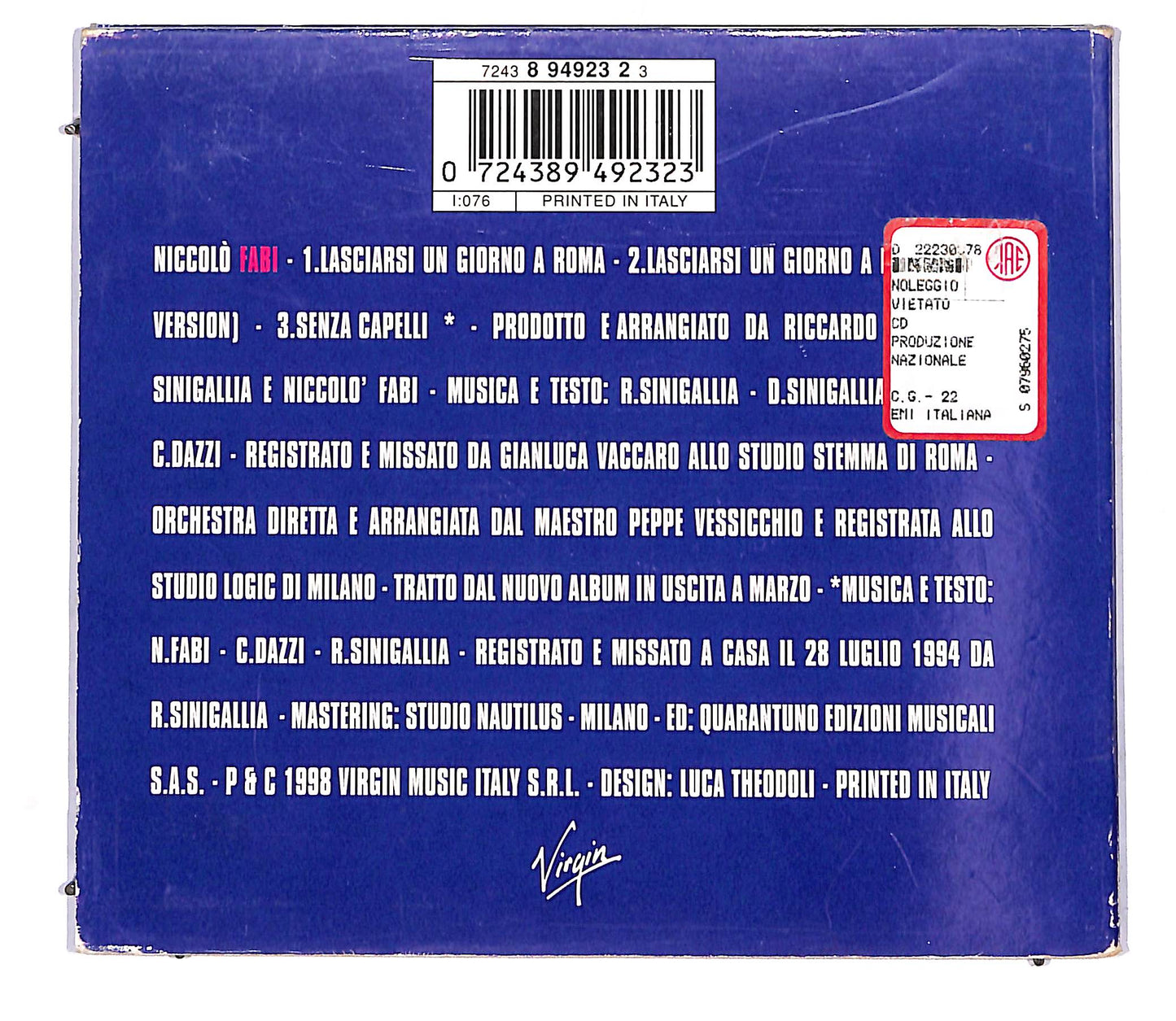 EBOND Niccolo' Fabi - Lasciarsi Un Giorno A Roma DIGIPACK CD CD114449