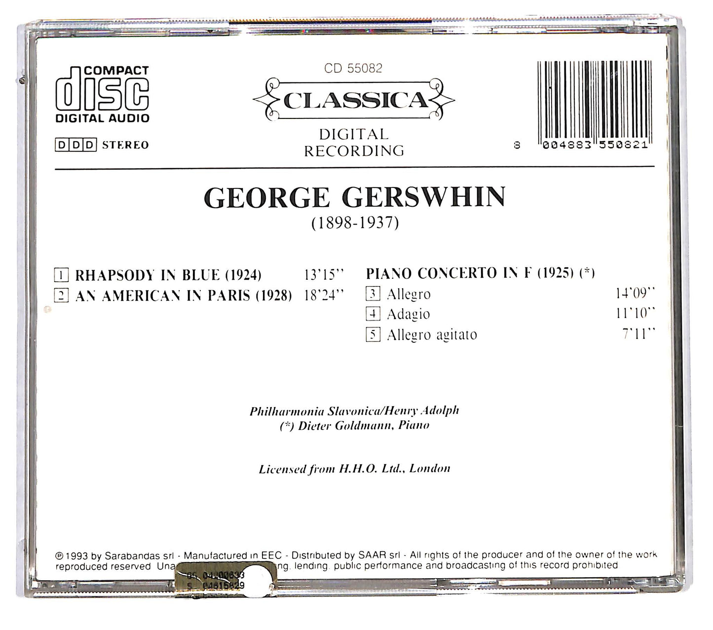 EBOND George Gershwin - Rhapsody In Blue - An American In Paris - Piano Concerto In F CD CD115114